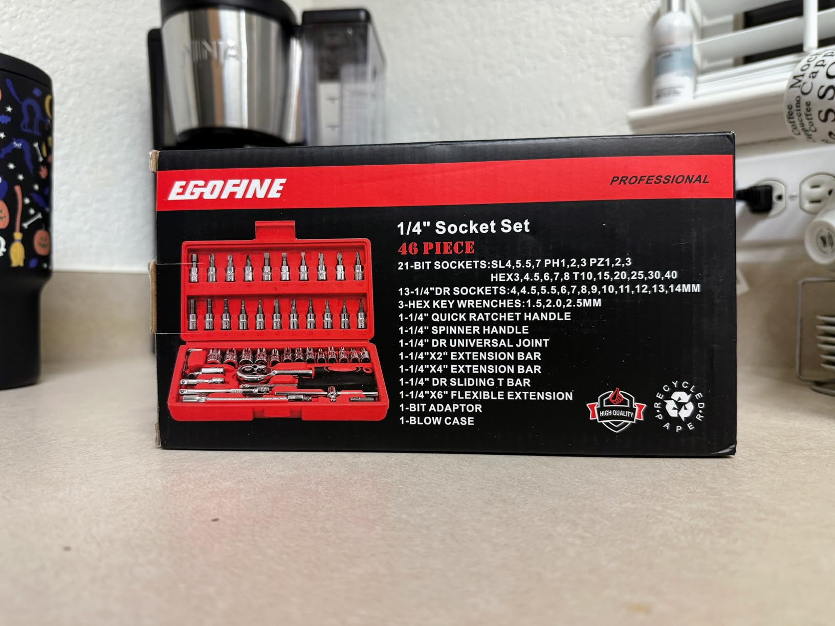 Egofine 46 Pieces 1/4 inch Drive Socket Ratchet Wrench Set, with Bit Socket Set Metric and Extension Bar for Auto Repairing and Household, with Storage Case customer photo 1
