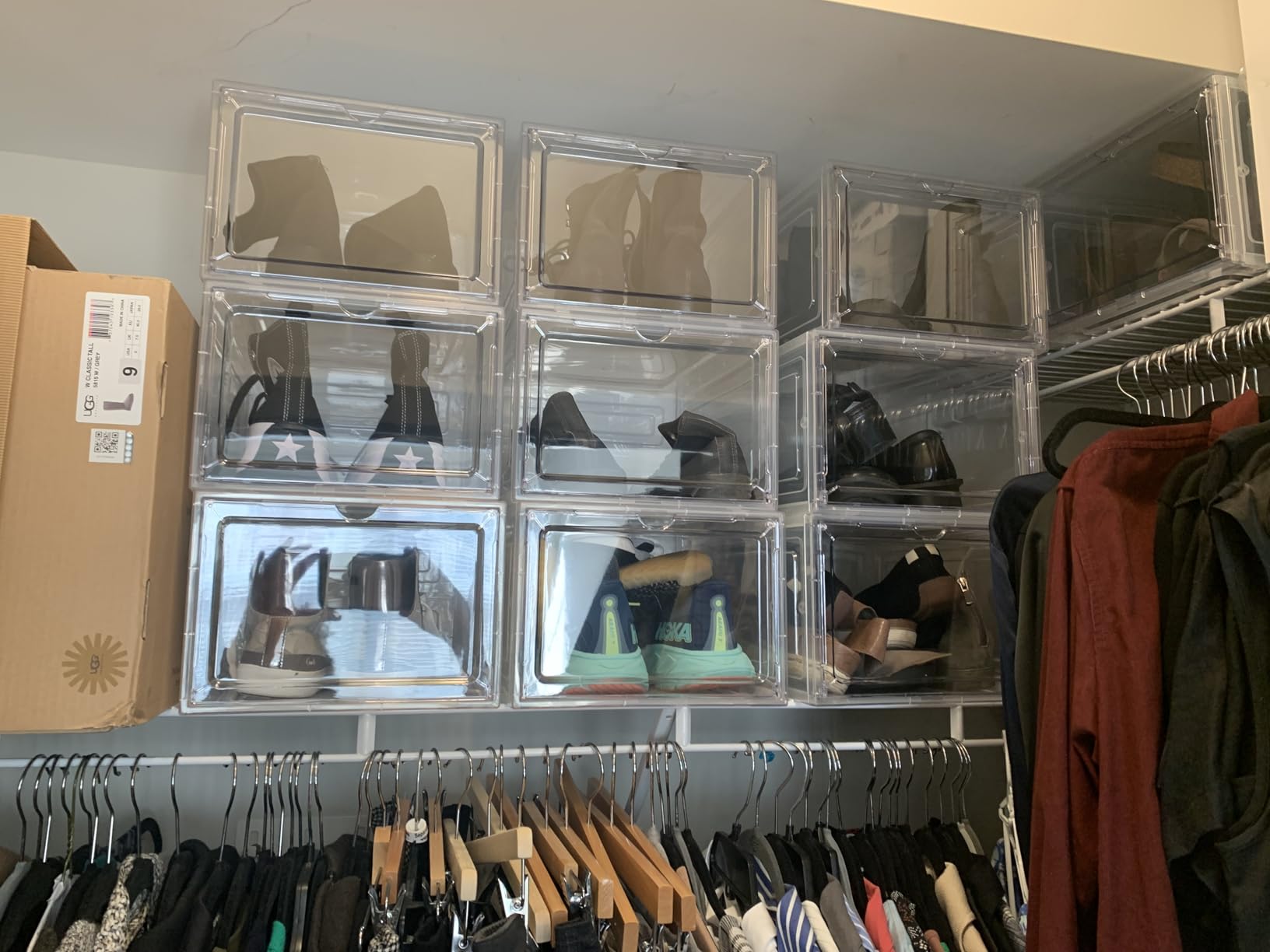 Attelite Shoe Box Organizer,Set of 6,Stackable Plastic Shoe Box with Clear Door, Shoe Storage Box Containers,For Display Sneakers,Easy Assembly,Fit up to US Size 12(13.4