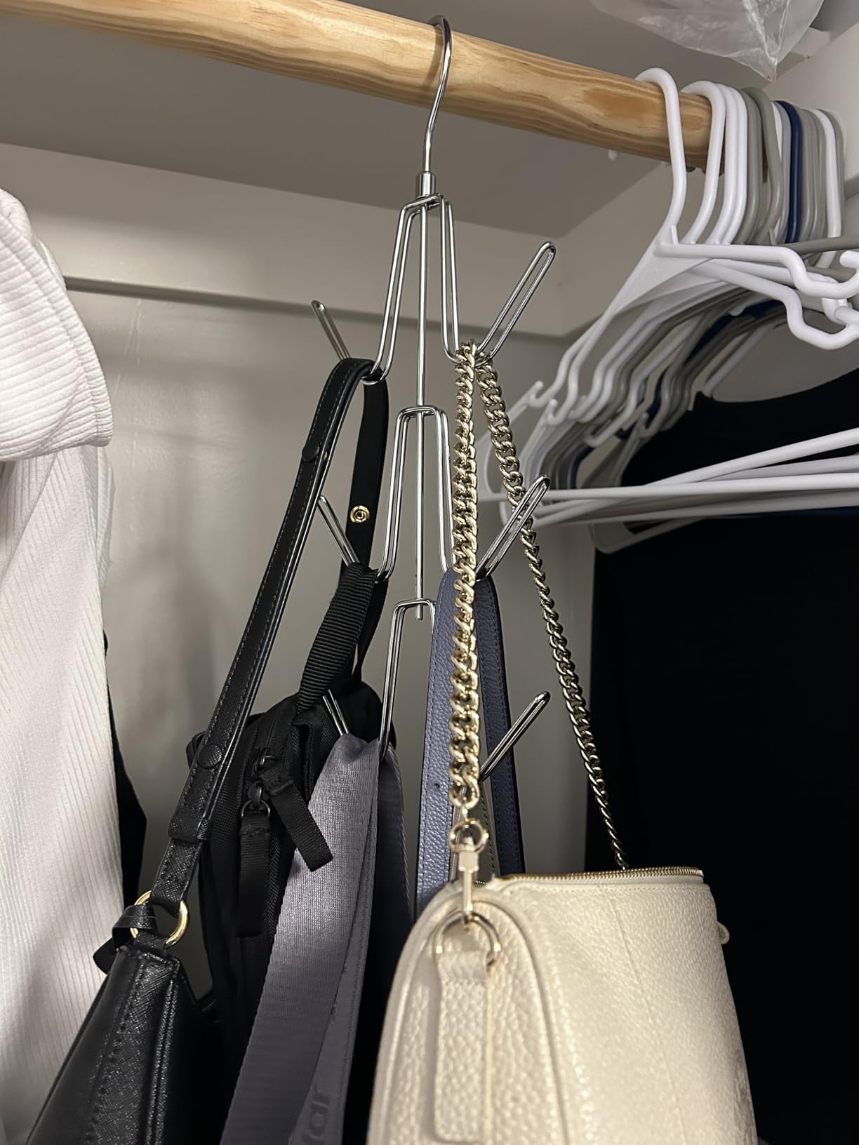 ZEDODIER Purse Organizer for Closet, 2 Pack Purse Hanger with 12 Hooks, Space Saving Handbag Organizer Bag Holder Backpack Rack Holds Multiple Purses, Metal Closet Organizers and Storage, Silver customer photo 2