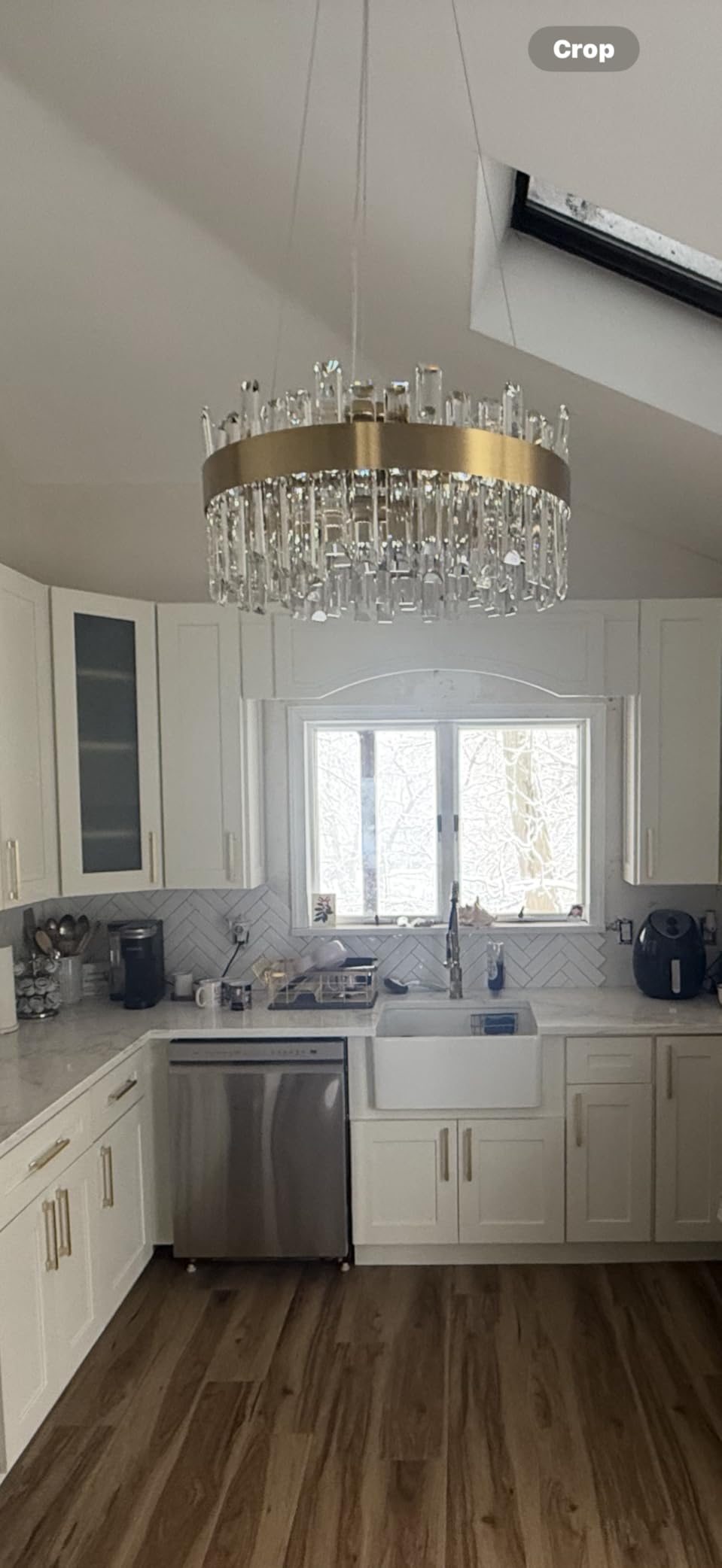 Siljoy 16-Light Modern Crystal Chandelier, Luxury Dimmable Brass Gold K9 Raindrop Crystal Chandelier, Adjustable Crystal Pendant Ceiling Light for Dining Room Living Room Kitchen Island L35.4'' customer photo 1