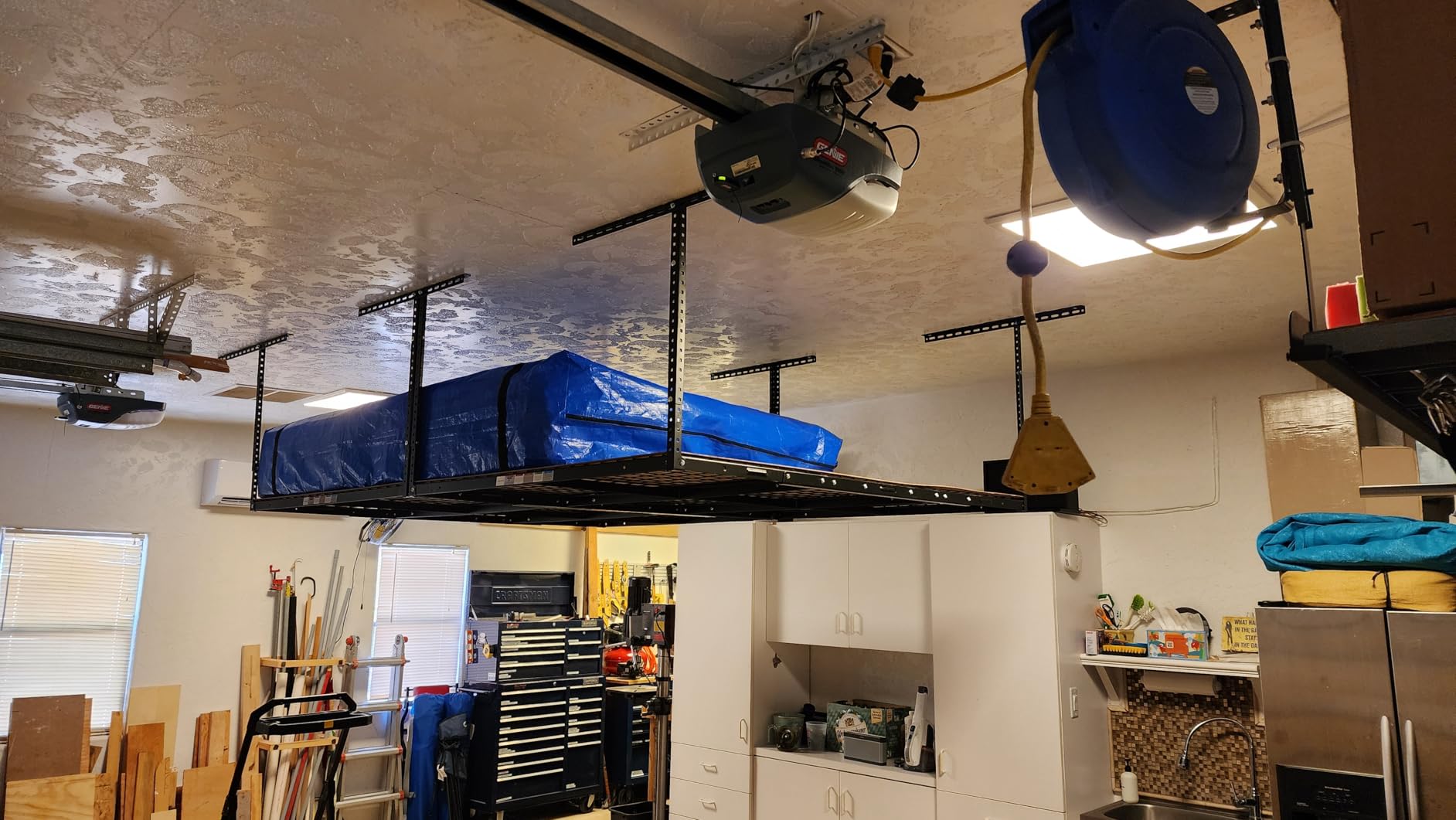 FLEXIMOUNTS Pro 4x8 Overhead Garage Storage Rack,Adjustable Storage Organization System, Heavy Duty Metal Ceiling Storage Racks, 800lbs Weight Capacity, Black, Pro Series customer photo 2