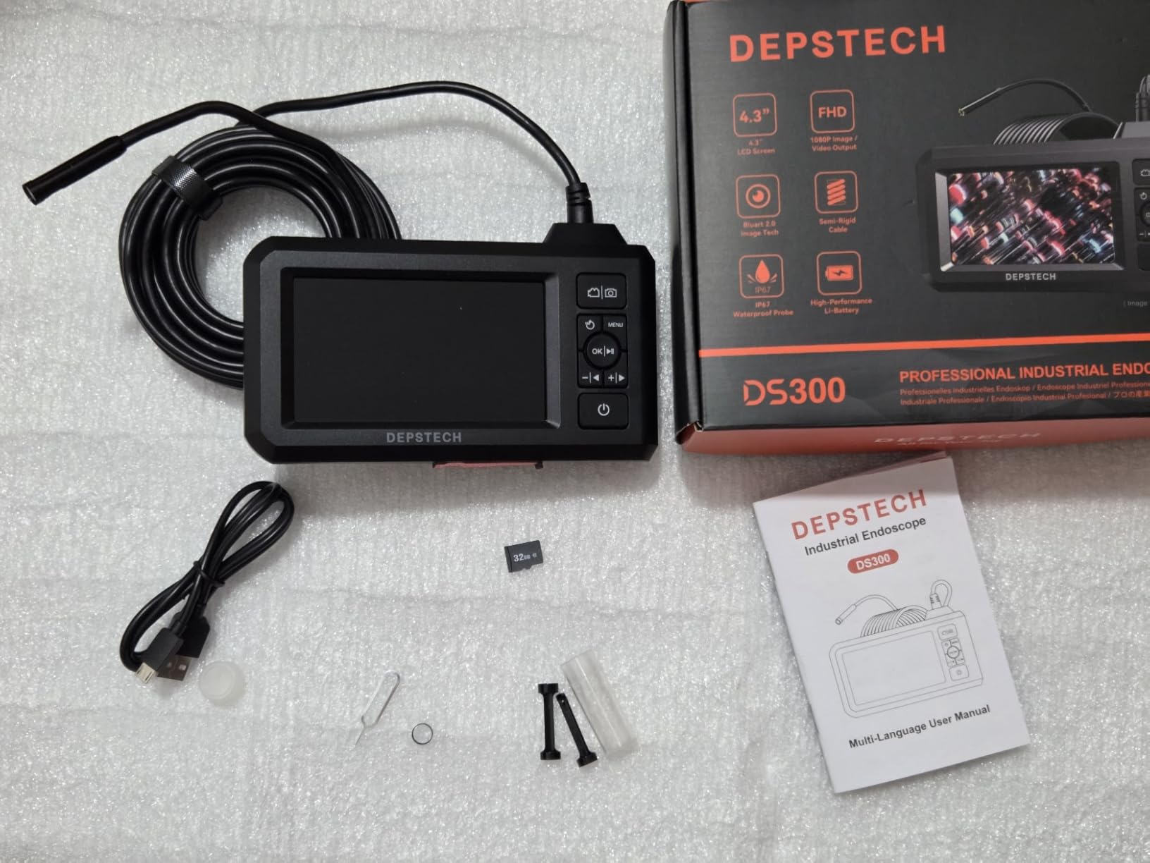 DEPSTECH Inspection Endoscope Camera with Light: Dual Lens 1080P Borescope with 4.3