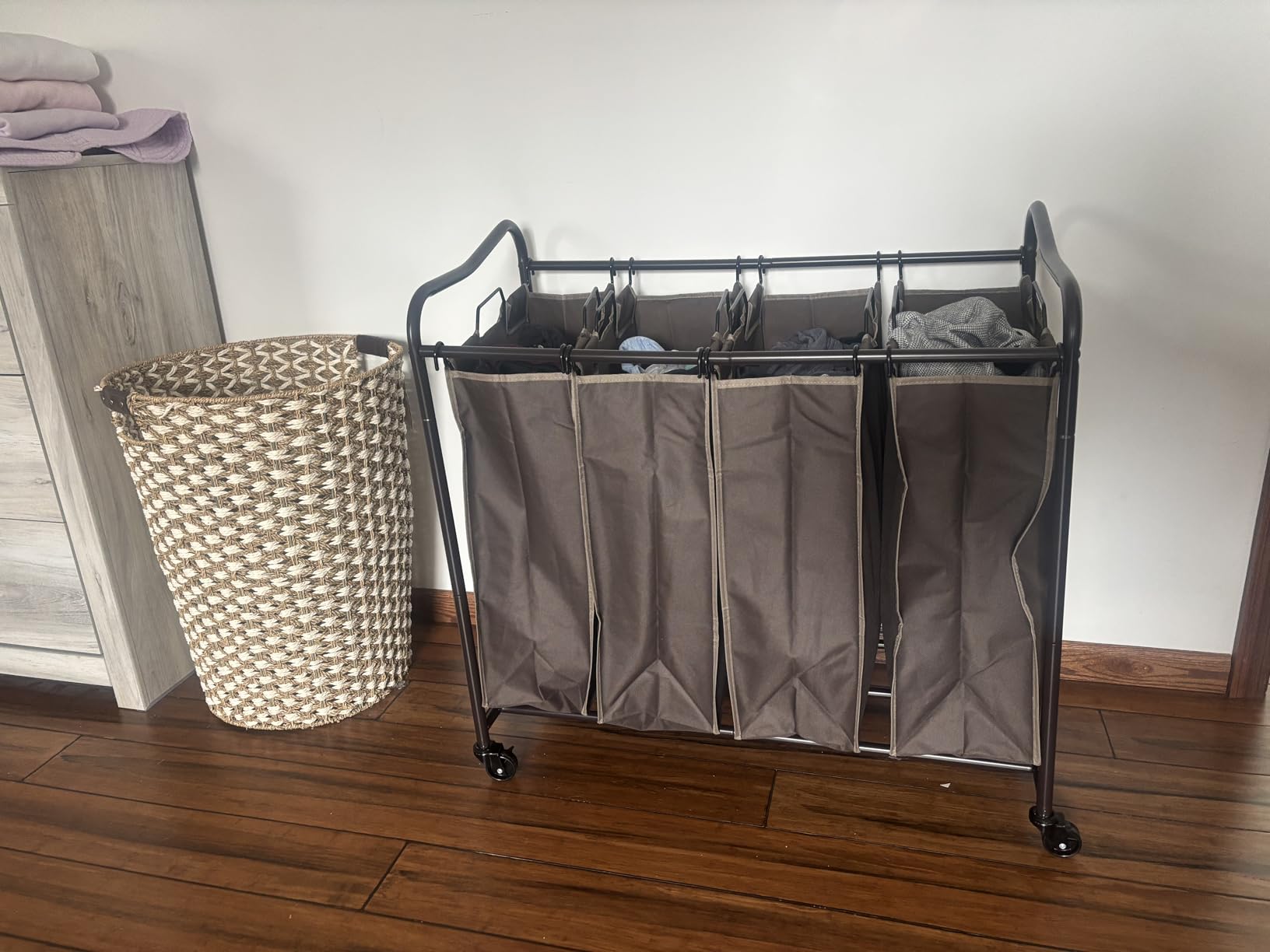 Simple Houseware 4-Bag Heavy Duty Laundry Sorter Rolling Cart, Dark Grey customer photo 1