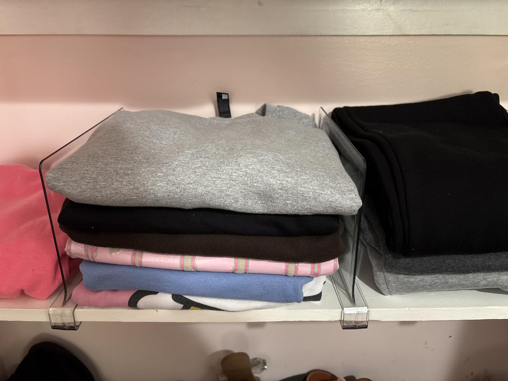 HBlife 6 Pack Closet Organizers and Storage, Clear Shelf Dividers, Vertical Purse Organizer for Closet Perfect for Sweater, Shirts, Handbags in Bedroom and Kitchen, Acrylic Bookshelf for Organization customer photo 1