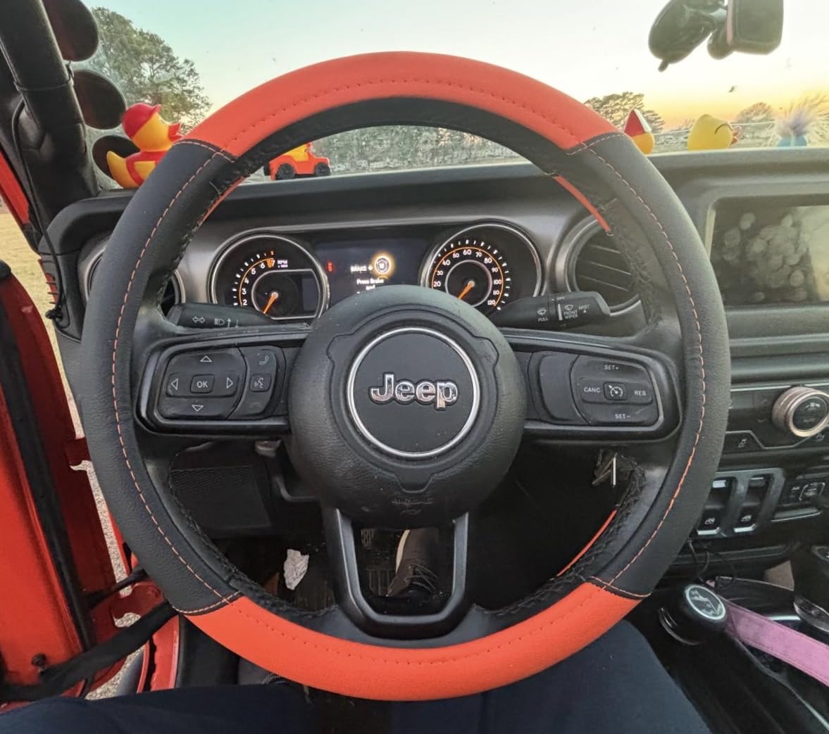 Leather Car Steering Wheel Cover, Non-Slip Car Wheel Cover Protector Breathable Microfiber Leather Universal Fit for Most Cars(Beige) customer photo 2