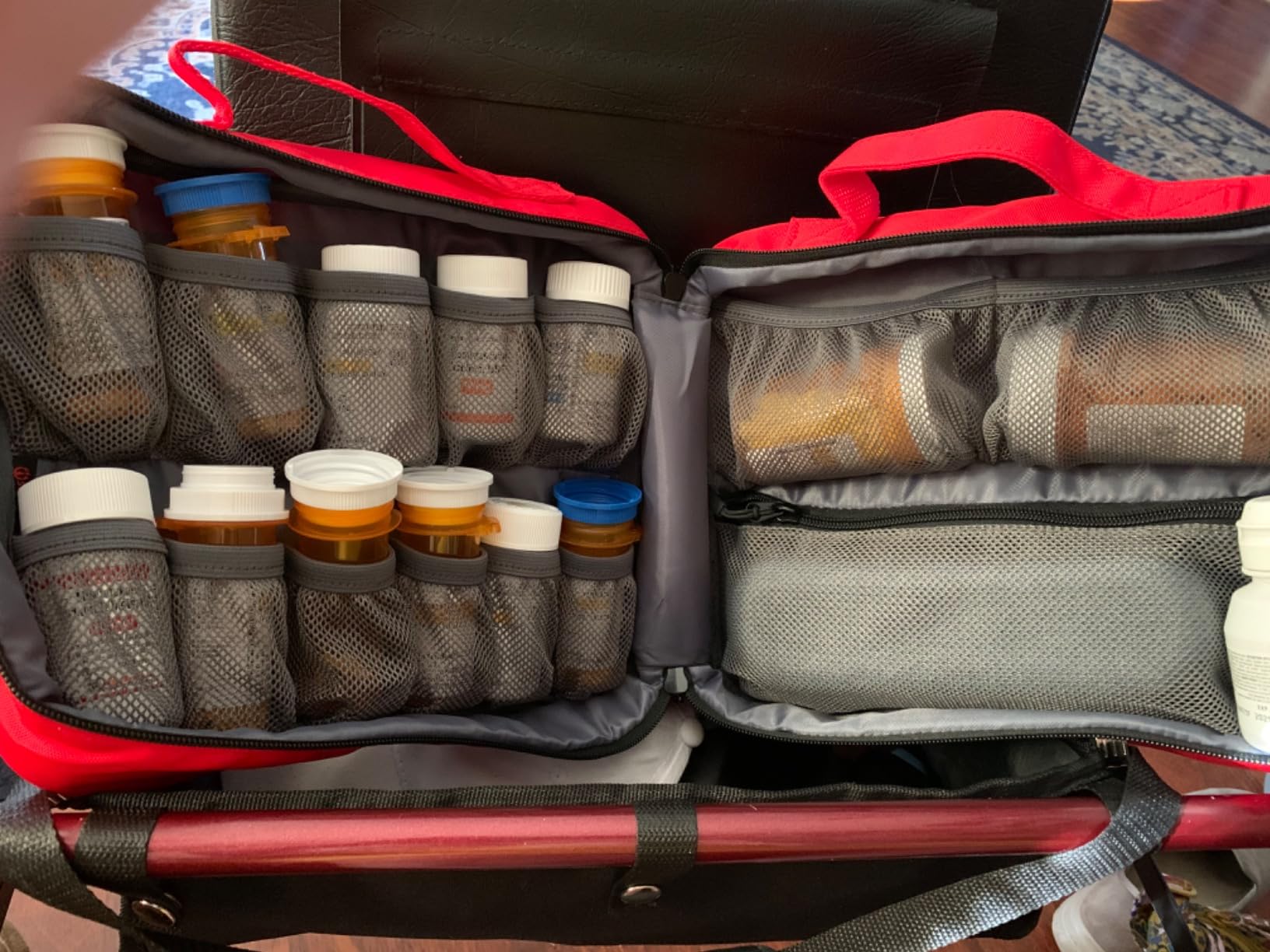 SITHON Pill Bottle Organizer Medicine Storage Bag Medication Travel Carrying Case Manager with Handle, Fixed Pockets for Medications, Vitamins, Medical Supplies, Black customer photo 2