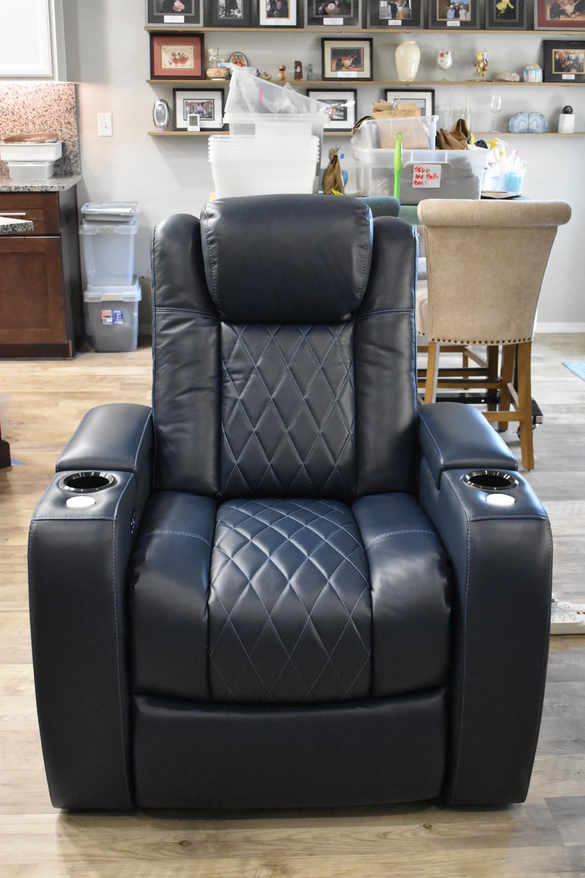 Valencia Tuscany Home Theater Seat - Nappa Leather Power Recliner with Cool Gel Memory Foam, USB-C/A Charging, RGB LED Lights, Adjustable Lumbar & Headrest (Single Recliner, Black) customer photo 2