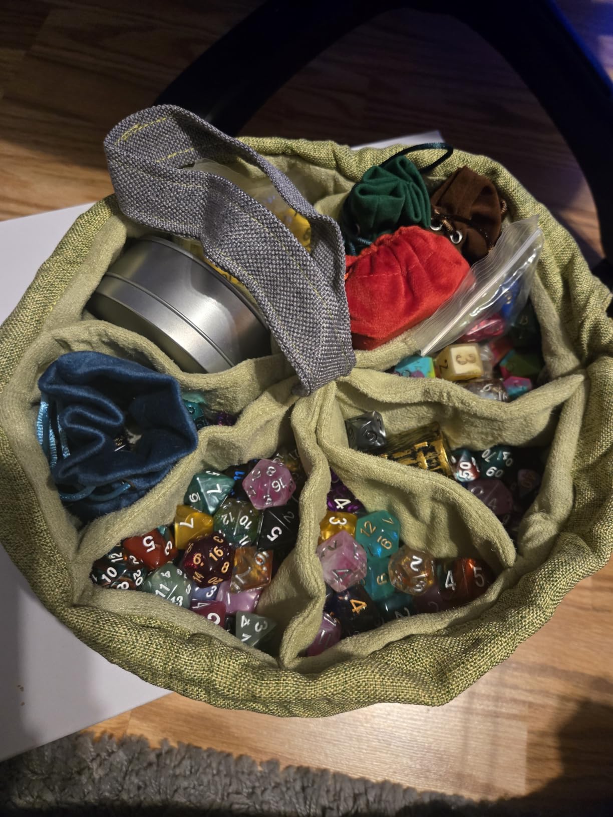 CardKingPro Monstrous - Dice Bag with 8 Pockets - Gray/Green - Huge Capacity 500+ Dice - Great for Dice Hoarders customer photo 1