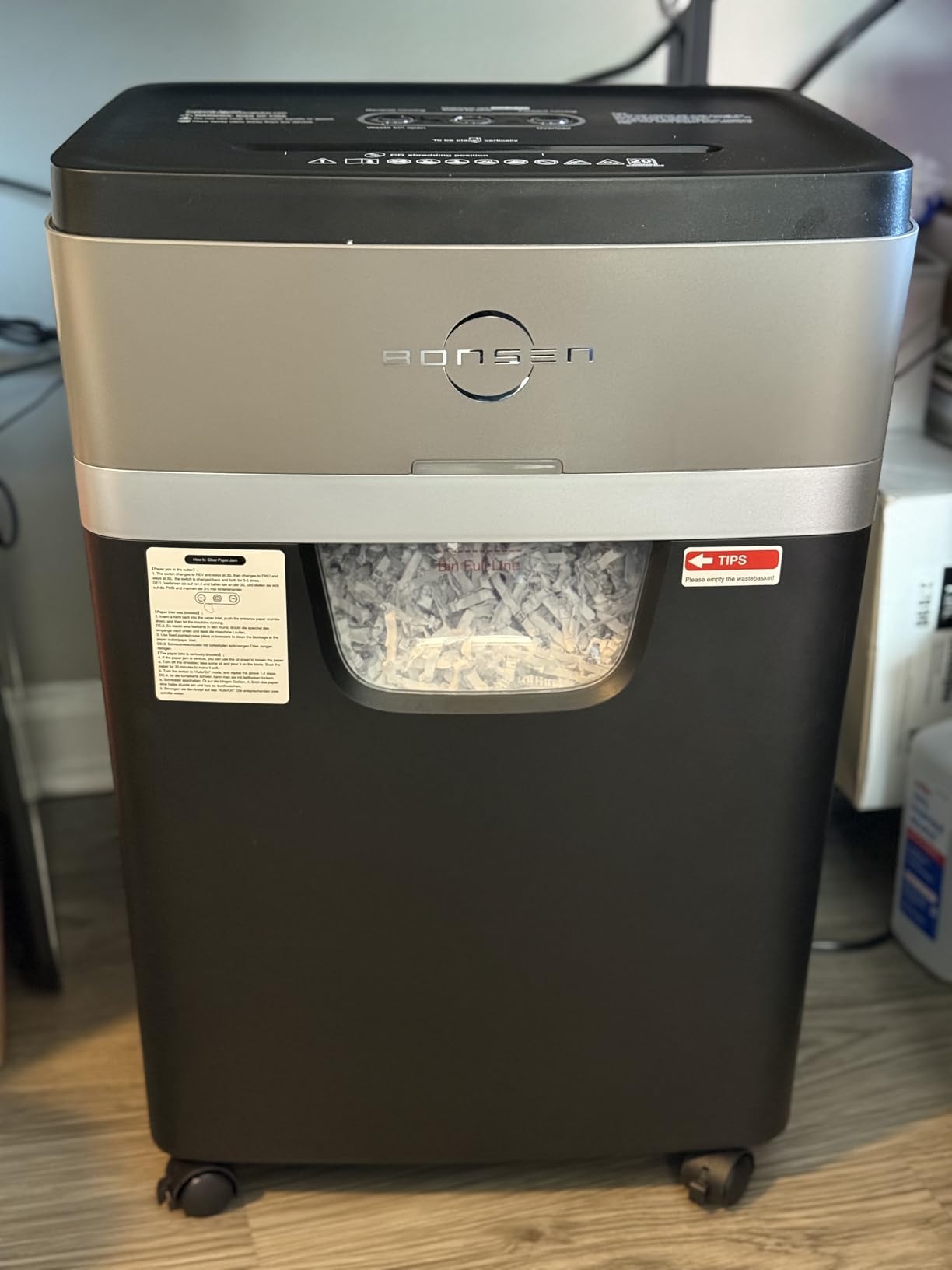 BONSEN Paper Shredder, 20-Sheet 60 Mins Nonstop Heavy Duty Paper Shredder for Office, 60dB Ultra Quiet Cross-Cut Shredder with 6.6 Gals Basket, Anti-Jam CD and Credit Shredder for Home Office (S3104) customer photo 1