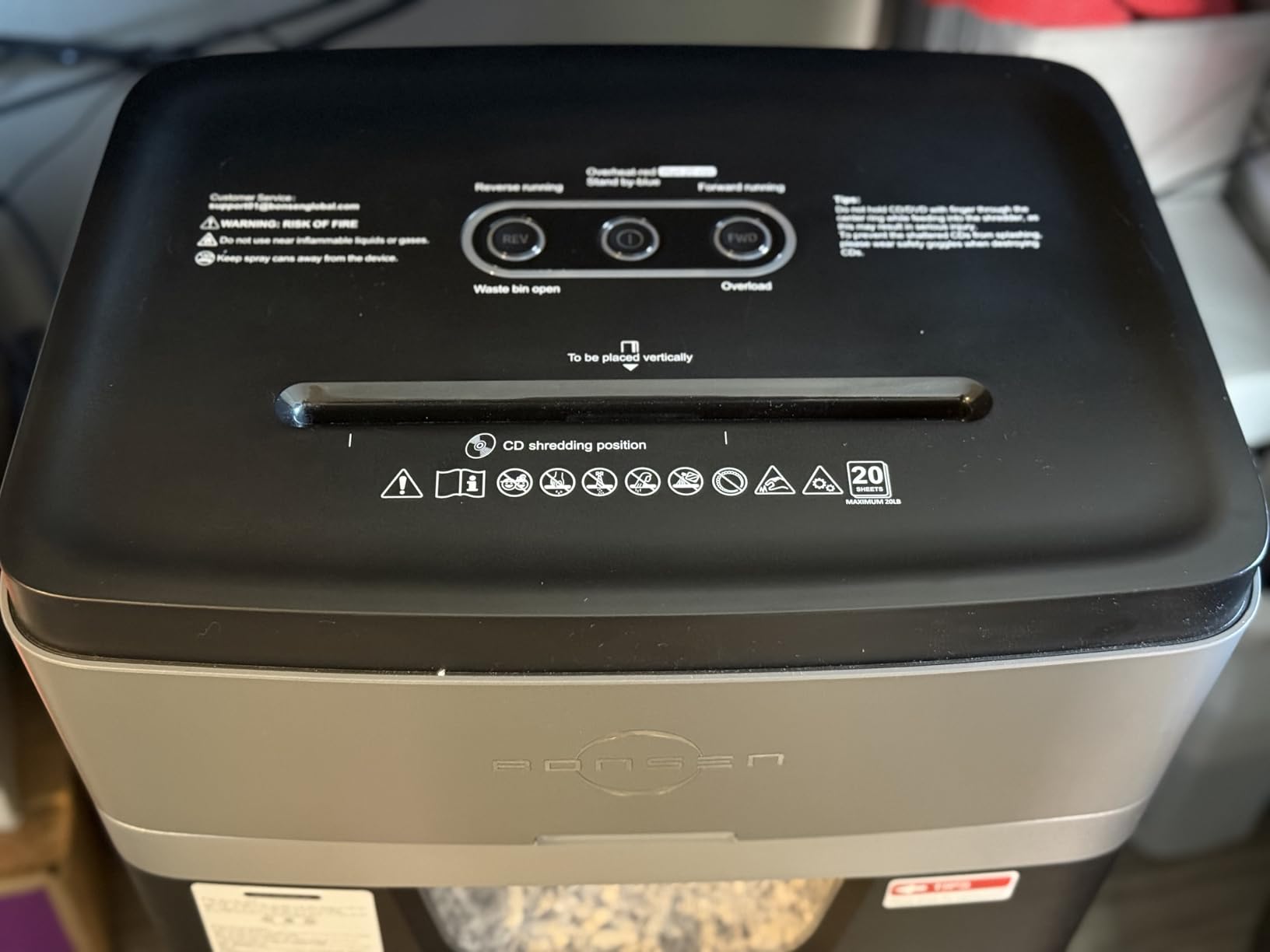 BONSEN Paper Shredder, 20-Sheet 60 Mins Nonstop Heavy Duty Paper Shredder for Office, 60dB Ultra Quiet Cross-Cut Shredder with 6.6 Gals Basket, Anti-Jam CD and Credit Shredder for Home Office (S3104) customer photo 2