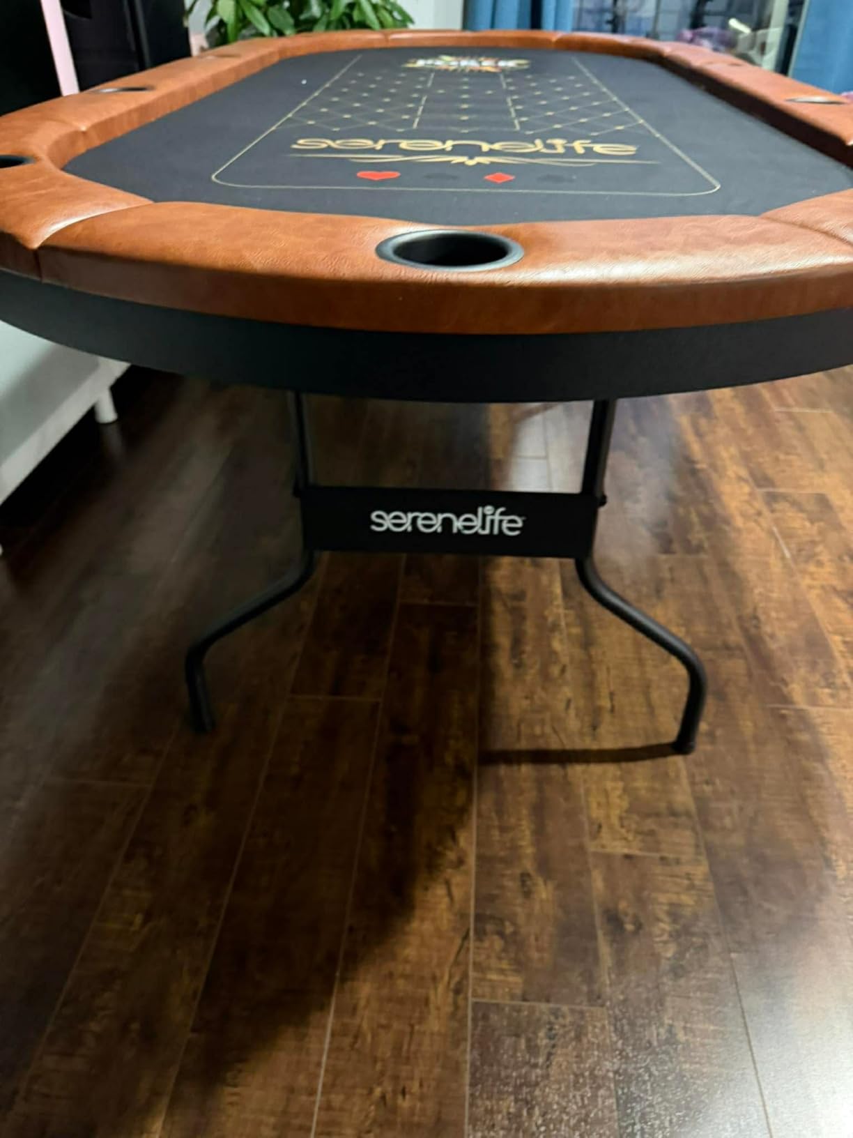 SereneLife 7ft Poker Table for 10 Players - Heavy Duty Oval Texas Hold'em Casino Table for Game Room, 25mm Reinforced Metal Legs, Durable Black PVC Rail, 10 Deep Cup Holders & Professional Layout customer photo 1