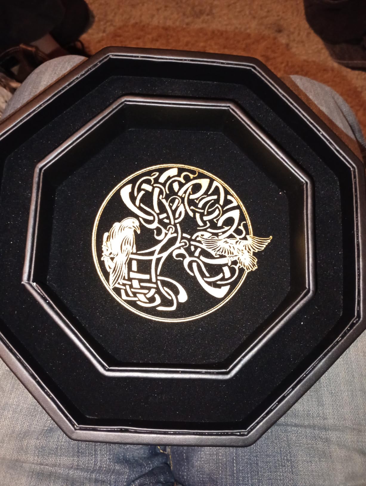 DND Dice Tray - Premium 9 Inch Tray Dungeons and Dragons - Exquisitely Detailed Gold World Tree & Triquetra Design - Perfect Rolling & Box Storage to Protect Your Dice for D&D and RPG customer photo 2