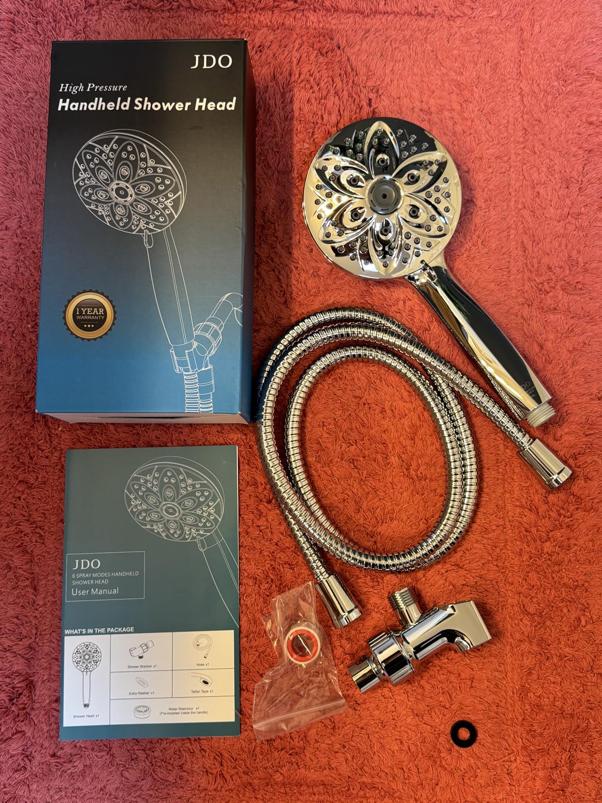 6-Setting Shower Head with Handheld, JDO High Pressure Hand held Shower Head, 4.7 Inch Chrome Detachable Showerhead Set with 59 Inch Stainless Steel Hose and Adjustable Showerhead Holder customer photo 2