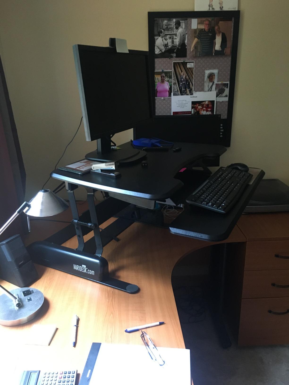 Vari - VariDesk Essential 36 - Two-Tier Standing Desk Converter for Monitor & Accessories - Height Adjustable Sit Stand Desk - Fully Assembled Monitor Riser for Home Office - 36