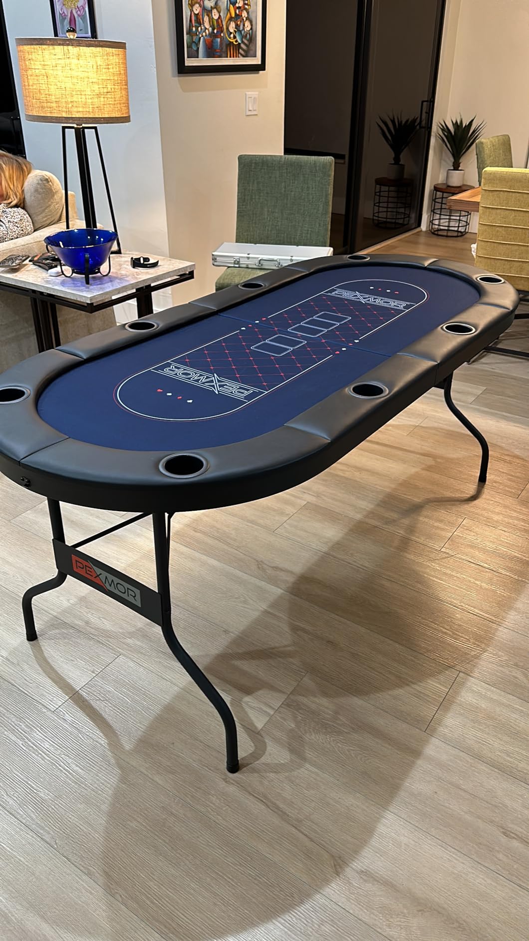 PEXMOR 8 Player Foldable Poker Table, Folding Texas Holdem Blackjack Casino Game Table w/Deeper Stainless Steel Cup Holders| Casino-Grade Felt| Water-Resistant Cushioned Rail, Fully Assembled customer photo 1