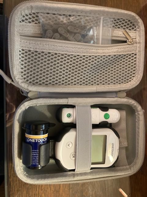 Hard Shell Diabetic Supplies Bag Carrying Case Organizer For Diabetes Testing Kit, Blood Glucose Monitor Kit with Meter, Blood Sugar Test Strips, Lancets, Lancing Device, Alcohol Wipe (A-Gray, Small) customer photo 2