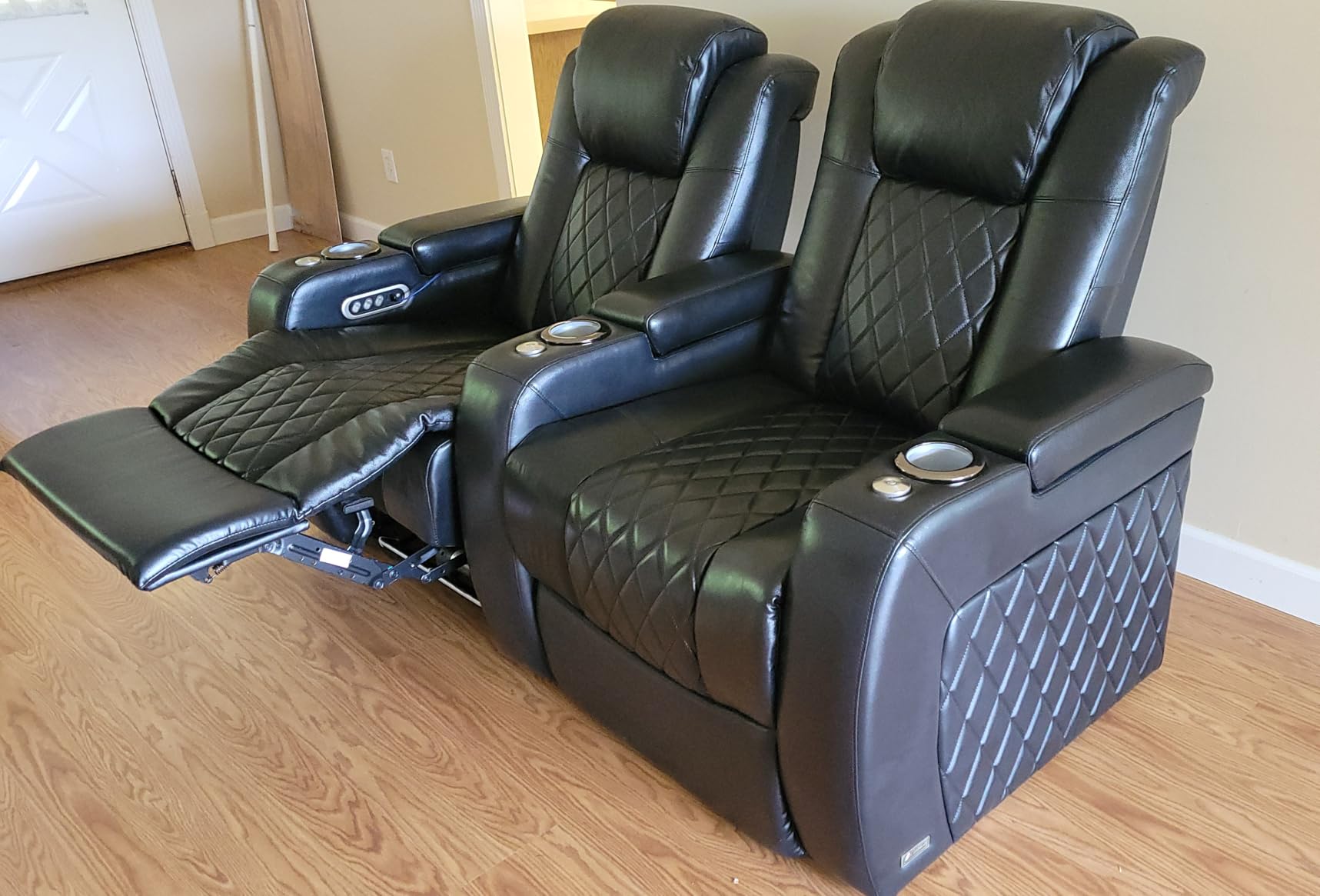 Valencia Tuscany Home Theater Seating | Premium Top Grain Italian Nappa 11000 Leather Power Recliner Chair with Lumbar Support & Headrest (Row of 3, Navy Blue) customer photo 2