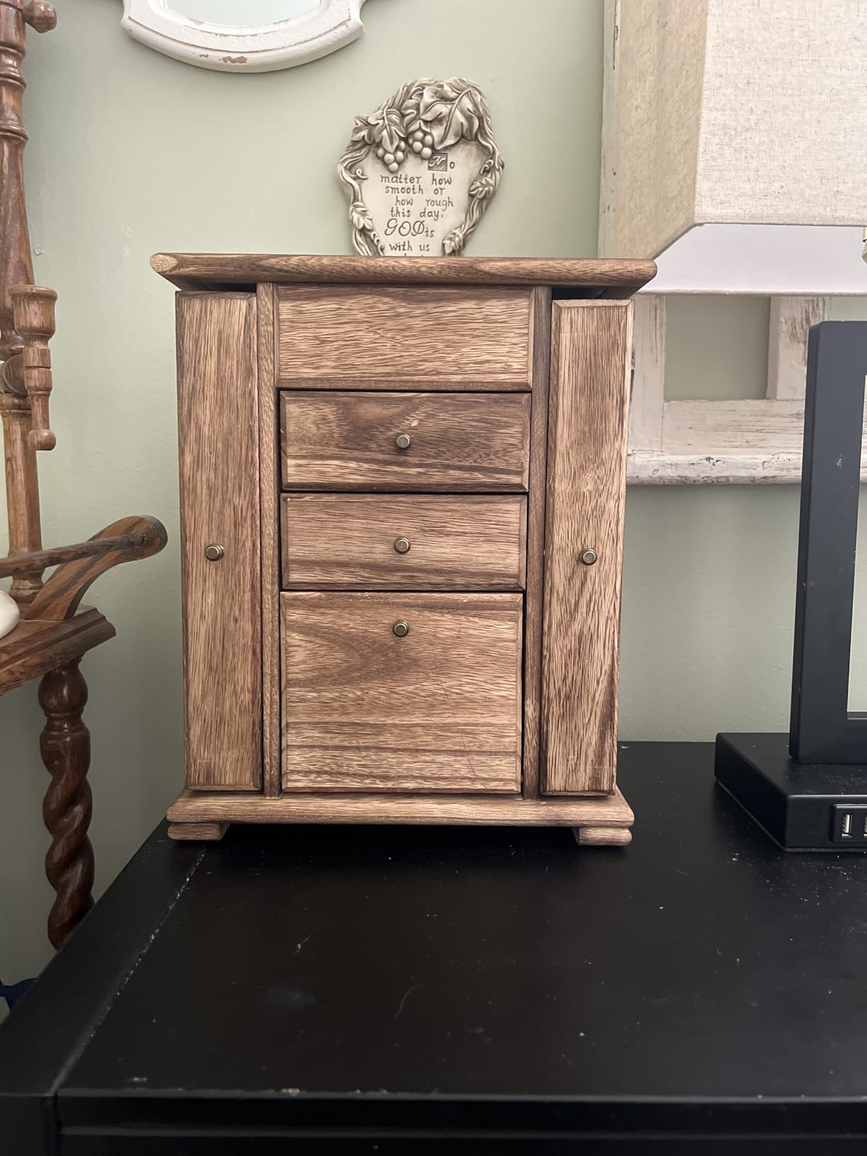 Emfogo Jewelry Box for Women, Rustic Wooden Jewelry Boxes & Organizers with Mirror, 4 Layer Jewelry Organizer Box Display for Rings Earrings Necklaces Bracelets (Rustic Brown) customer photo 1