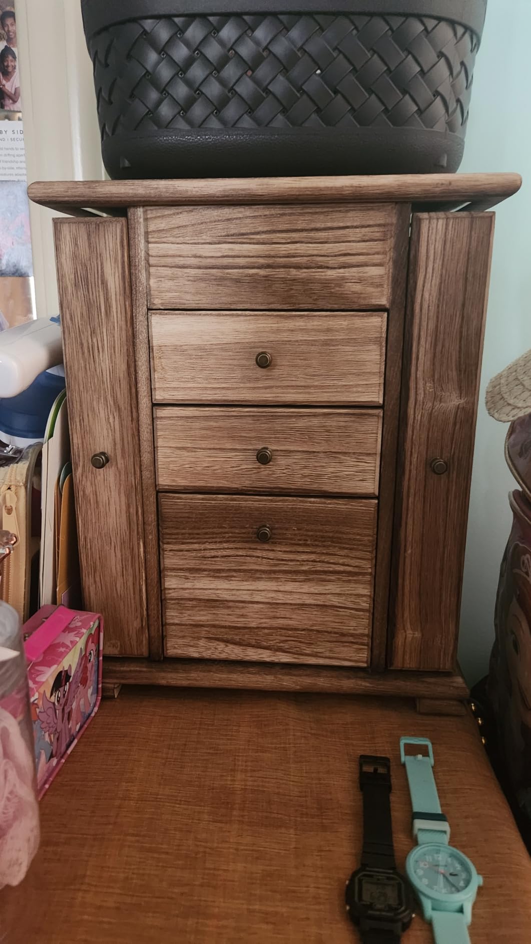 Emfogo Jewelry Box for Women, Rustic Wooden Jewelry Boxes & Organizers with Mirror, 4 Layer Jewelry Organizer Box Display for Rings Earrings Necklaces Bracelets (Rustic Brown) customer photo 2