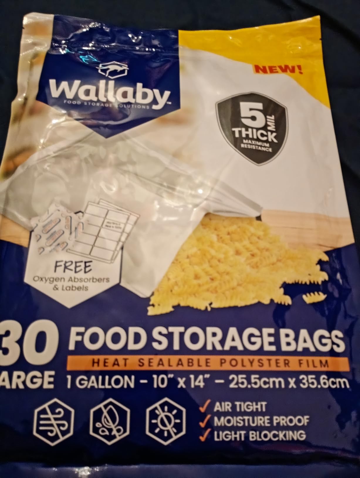 Wallaby 30 Count 1-Gallon Mylar Bags with 400cc Oxygen Absorbers, 10 Mil Total Thickness Long-Term Food Storage Pouches, 10x14 Heat-Sealable Airtight Packaging - Silver customer photo 2