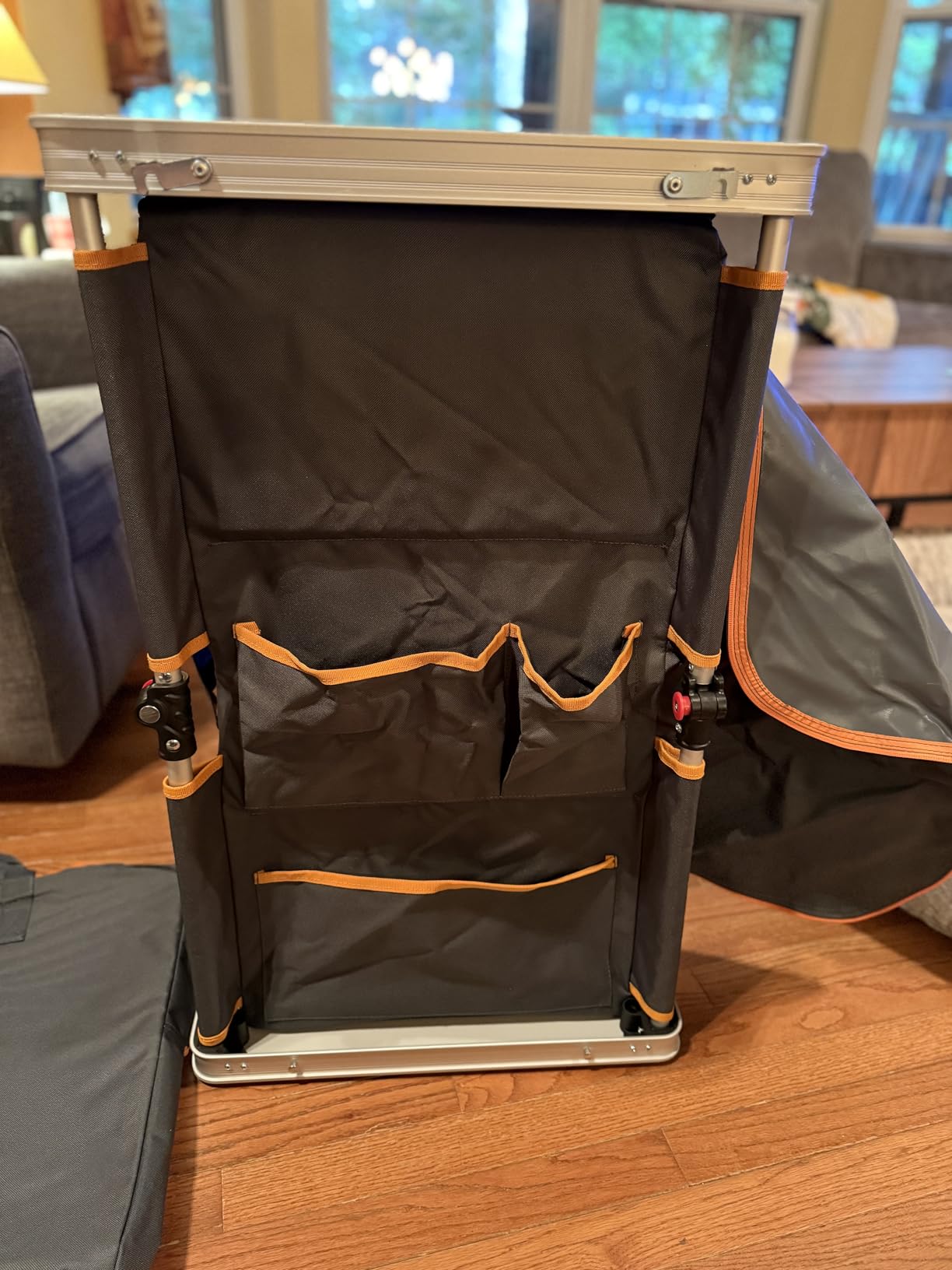 EAGLE PEAK Outdoor Folding Camping Table with Large 3-Tier Storage Organizer and Side Pockets, Easy Set Up Portable Aluminum Camping Kitchen (Beige) customer photo 1