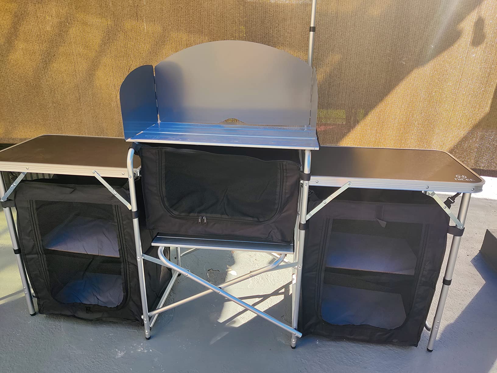 Nice C Camping Kitchen Table, Folding Grill Table, Upgrade Light Stand and Windshield Cooking Station & 3 Organizers, Carry Bag for Outdoor, Beach, BBQ, Picnic, Cooking, Indoor, Office (Silver) customer photo 2