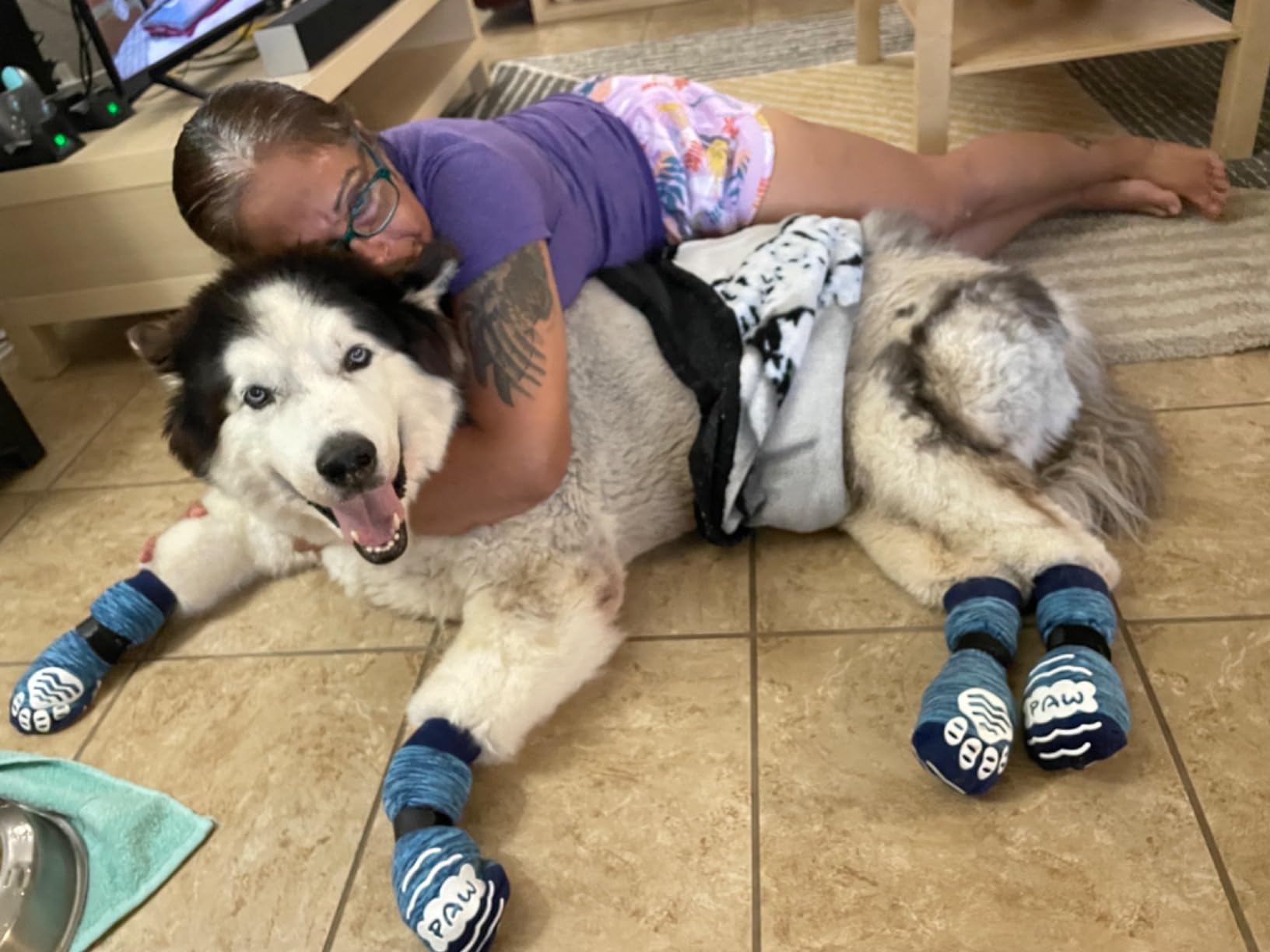 BEAUTYZOO Anti-Slip Dog Socks,Dog Shoes for Hot/Cold Pavement,Paw Protectors with Grips 3 Pairs for Puppy Small Medium Large Senior Old Dogs,Dog Socks to Prevent Licking and Hardwood Floor Protection customer photo 2