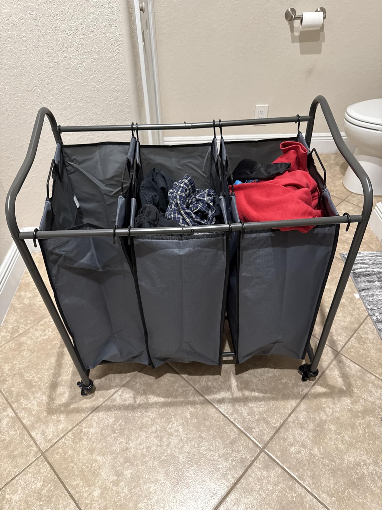 Simple Houseware Heavy Duty 3-Bag Laundry Sorter Rolling Cart, Silver/Assorted - Durable Triple Laundry Hamper with Removable Bags and Lockable Wheels for Laundry Room Organization customer photo 2
