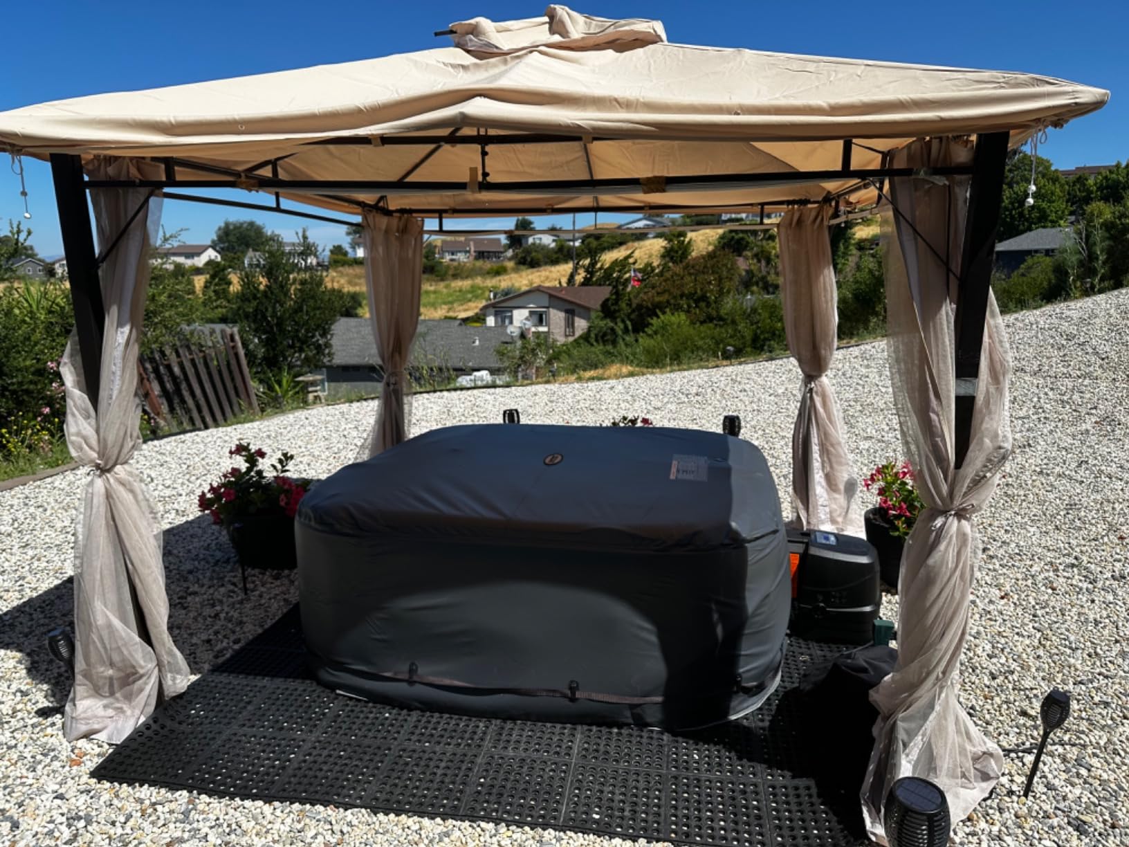 INTEX PureSpa Greystone Deluxe 6 Person Square Inflatable Hot Tub, Bubble Massage Spa Set with Energy Efficient Cover, 2 Headrests, & LED Light, 77 in x 28 in customer photo 1