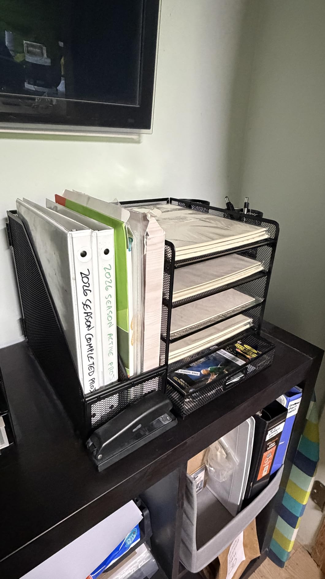 Marbrasse Desk Organizer with File Holder, 5-Tier Paper Letter Tray Organizer with Drawer and 2 Pen Holder, Mesh Desktop Organizer and Storage with Magazine Holder for Office Supplies(Black) customer photo 1