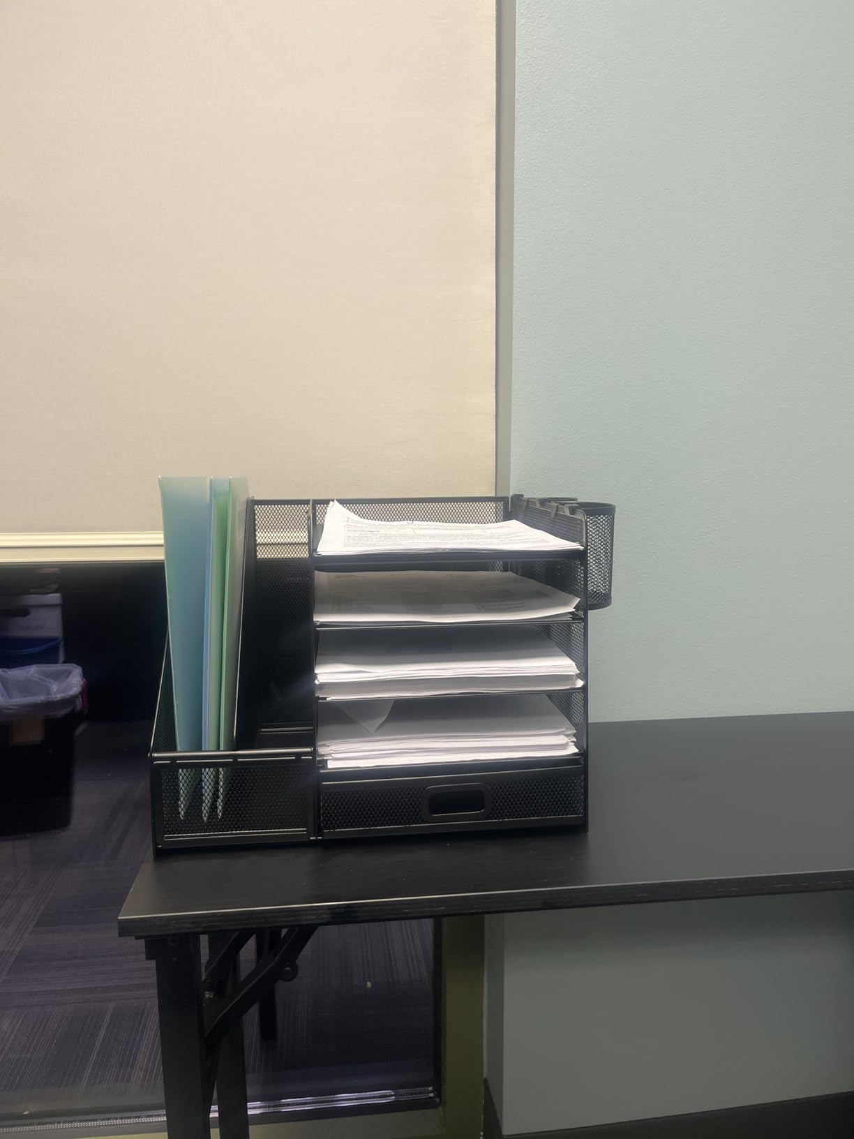 Marbrasse Desk Organizer with File Holder, 5-Tier Paper Letter Tray Organizer with Drawer and 2 Pen Holder, Mesh Desktop Organizer and Storage with Magazine Holder for Office Supplies(Black) customer photo 2