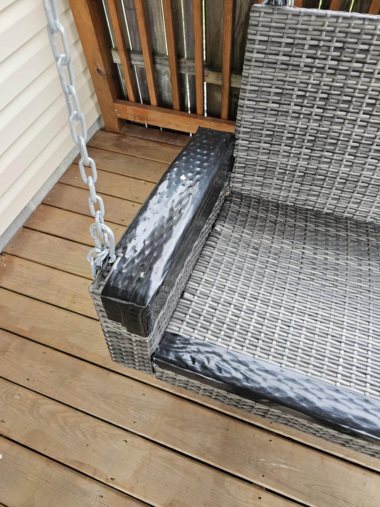 Tangkula 2-Person Wicker Porch Swing, Patiojoy Outdoor Rattan Hanging Swing Bench W/ 2 Back Cushions & 1 Seat Cushion, Sturdy Steel Chain, 800lbs Weight Capacity customer photo 1