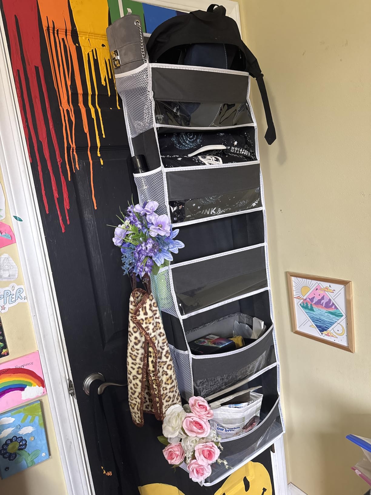 ULG 1 Pack Over Door Organizer with 5 Large and 10 Mesh Side Pockets, 44 lbs Weight Capacity Hanging Storage with Clear Window Kids Toys, Shoes, Diapers, Dark Grey, 5 Layers customer photo 1