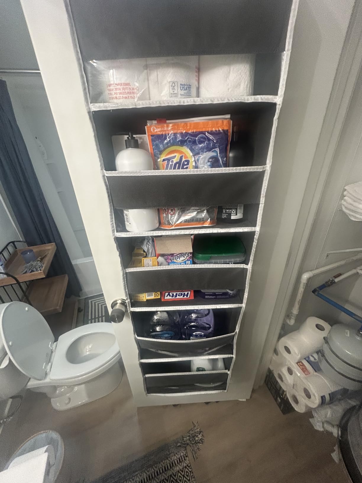 ULG 1 Pack Over Door Organizer with 5 Large and 10 Mesh Side Pockets, 44 lbs Weight Capacity Hanging Storage with Clear Window Kids Toys, Shoes, Diapers, Dark Grey, 5 Layers customer photo 2