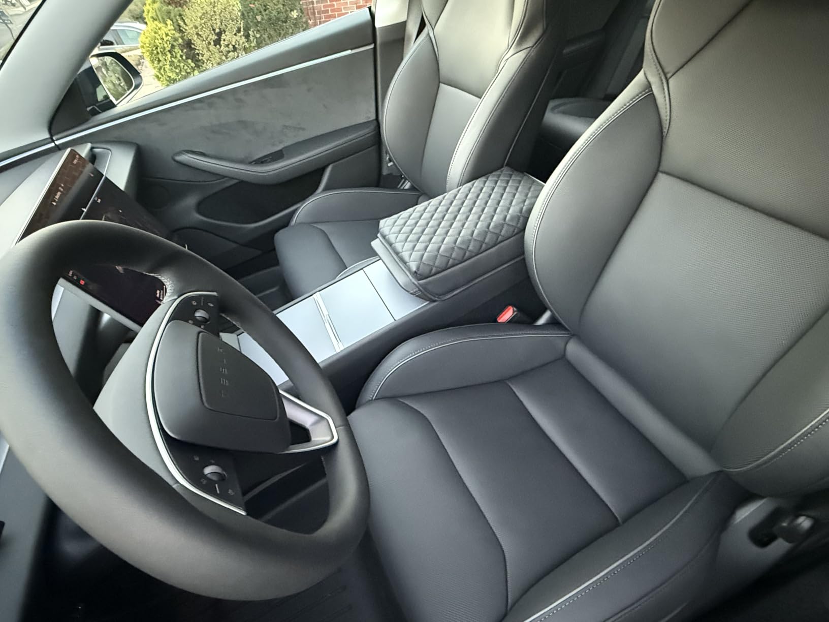 Carwiner Center Console Cover for 2021-2026 Tesla Model 3 Model Y, PU Leather Armrest Box Cushion Protector Accessories customer photo 1
