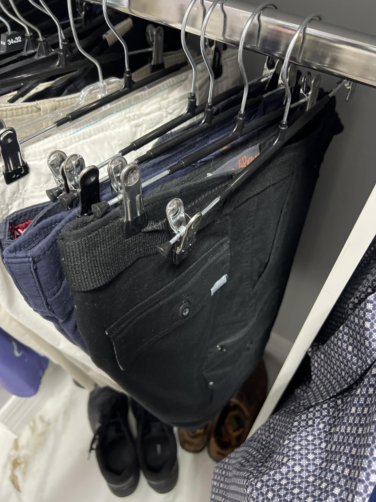 Pants Hangers with Clips for Women 20 Pack Adjustable Heavy Duty Space Saving Skirt Hangers Non-Slip Trousers, Jeans, Shorts Black,12Inch customer photo 2