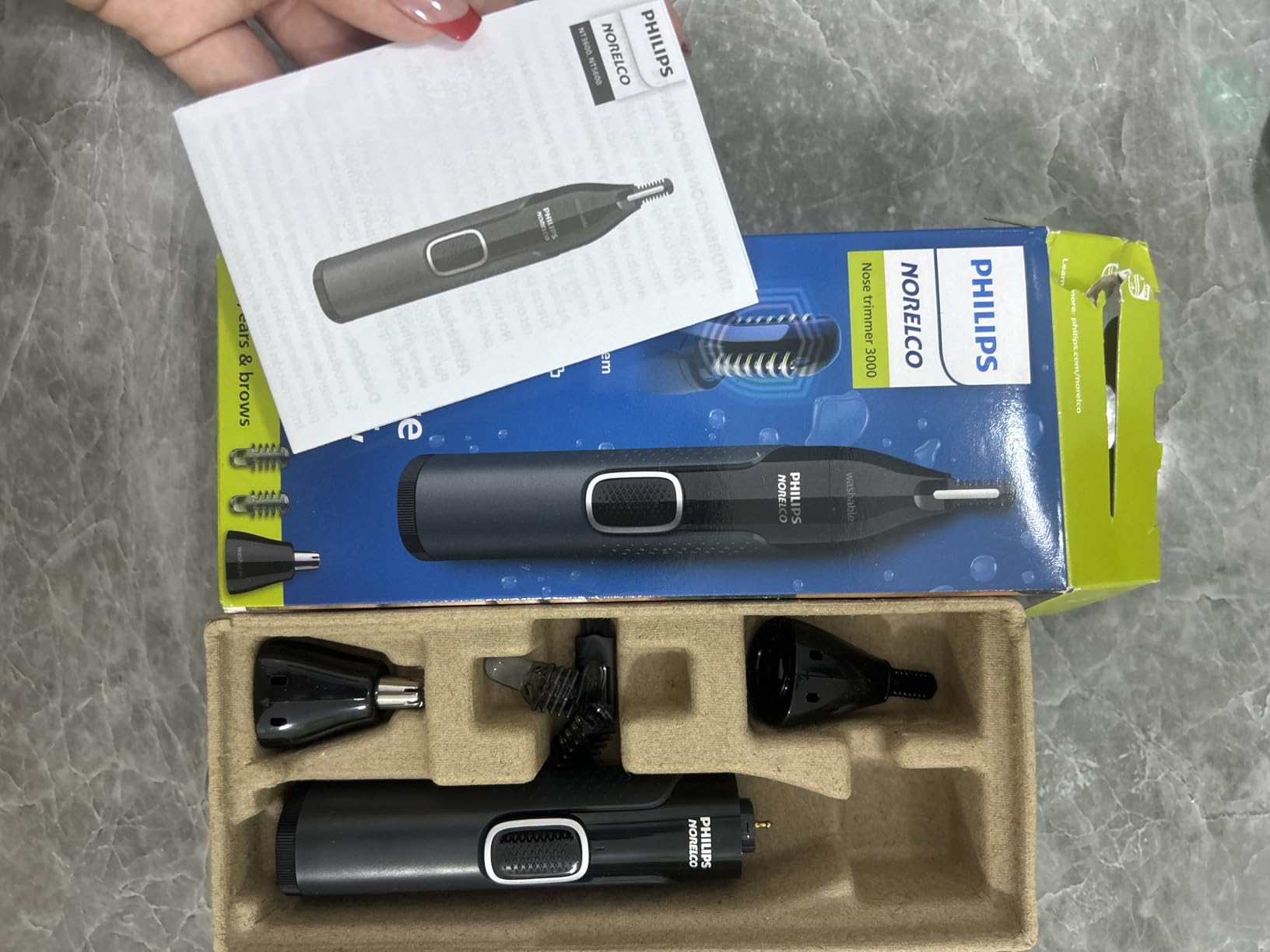 Norelco Philips Nose Trimmer 3000 for Nose, Ears & Eyebrows - Protective Guard System, Dual-Sided Steel Blades, Eyebrow Combs, Rotary Trimmer, Fully Washable, AA Battery, NT3600/62 customer photo 1