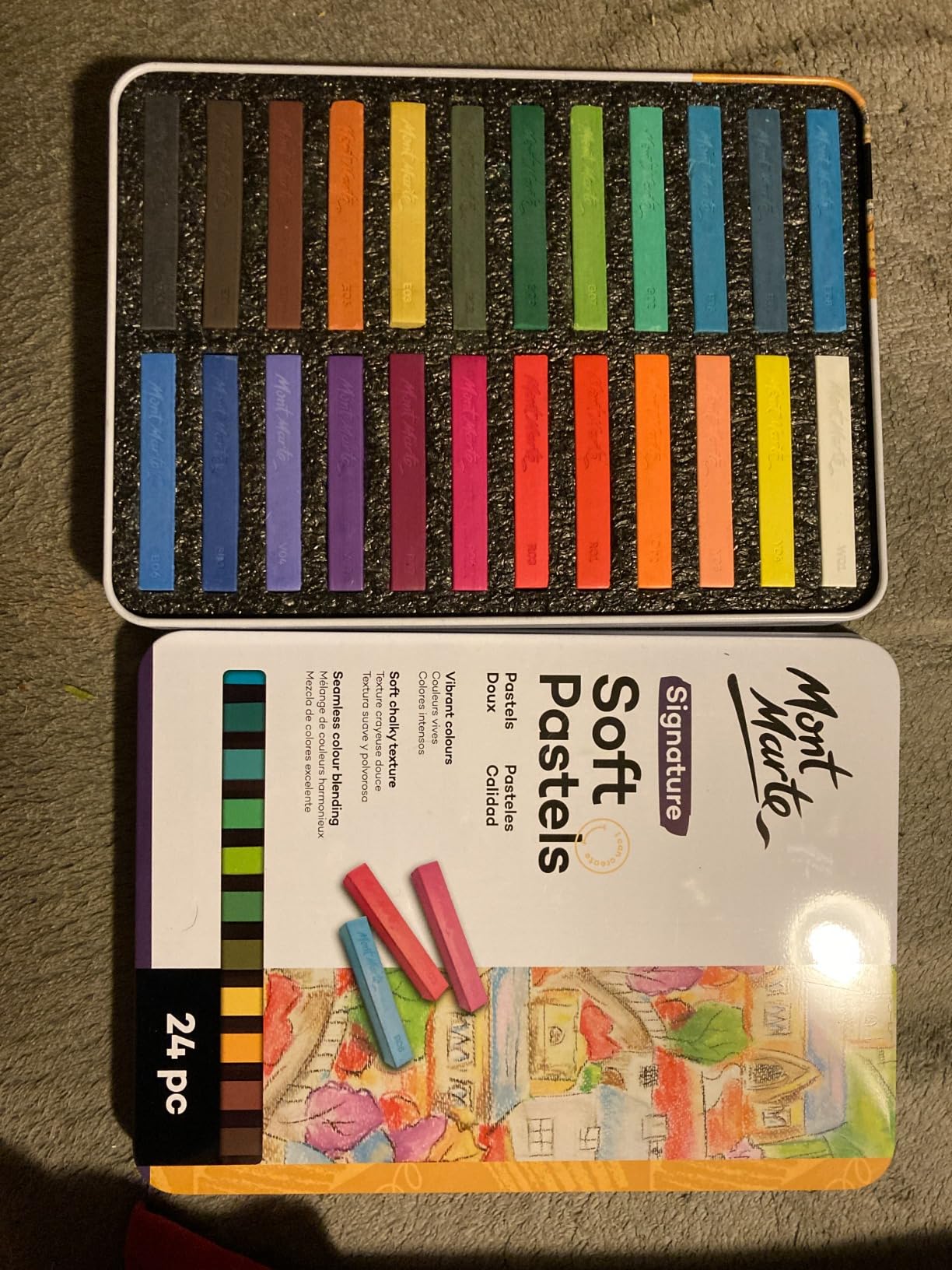 Mont Marte Soft Pastels in Tin Box Signature 48pc, 48 Assorted Colors, Vibrant Pastel Sticks, Great Blending, Comes in Storage Case, Ideal for Art, Craft, Coloring and Sketching customer photo 2