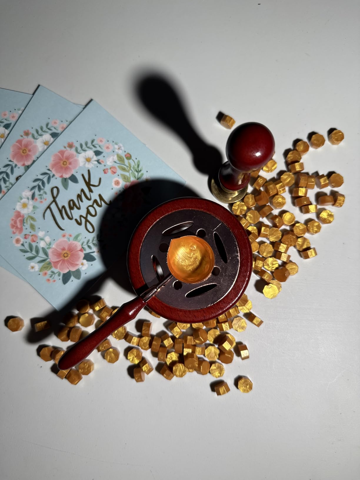 Wax Seal Stamp Kit - 357Pc Set with Wax Beads, Seal Stamp, Warmer, Spoon, Candles for Vintage Envelopes & Letters - Gold customer photo 1