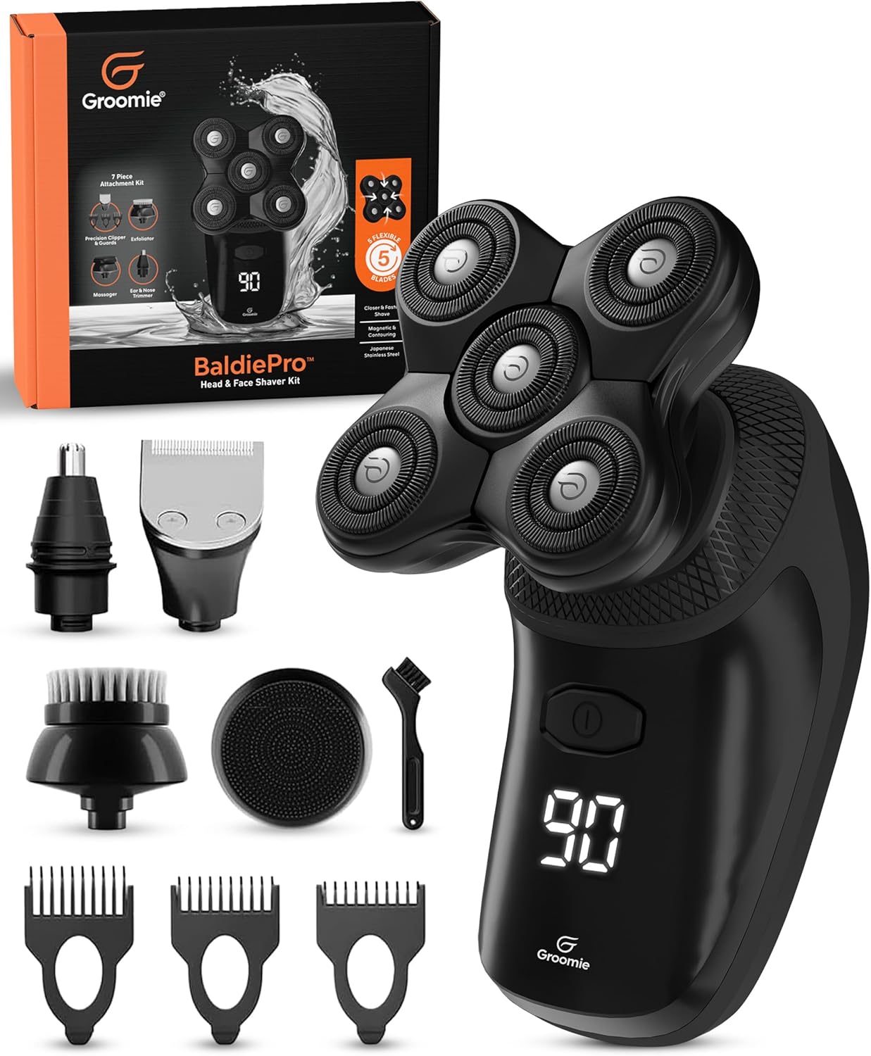 Groomie Cordless Bald Head Shavers for Men, BaldiePro Head Grooming Kit - Ergonomic & Waterproof Head Shavers for Bald Men - Electric Hair Shaver & Head Razor - Men's Rotary Shaver for Smooth Shave customer photo 1