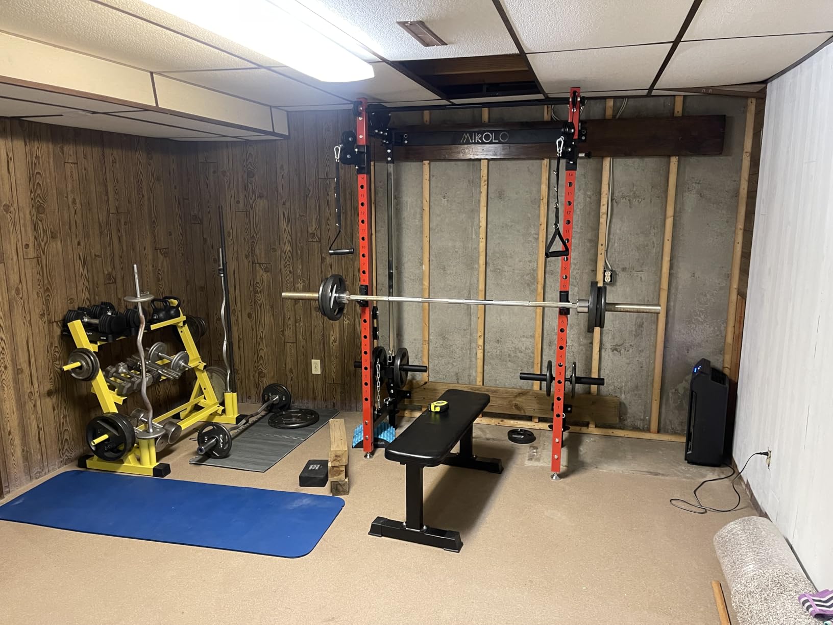 Mikolo Folding Squat Rack, Wall Mounted Power Rack with Cable Crossover Machine & LAT Pull Down, Functional Trainer with 5 Adjustable Function Modes, for Home Gym and Space Saving customer photo 2