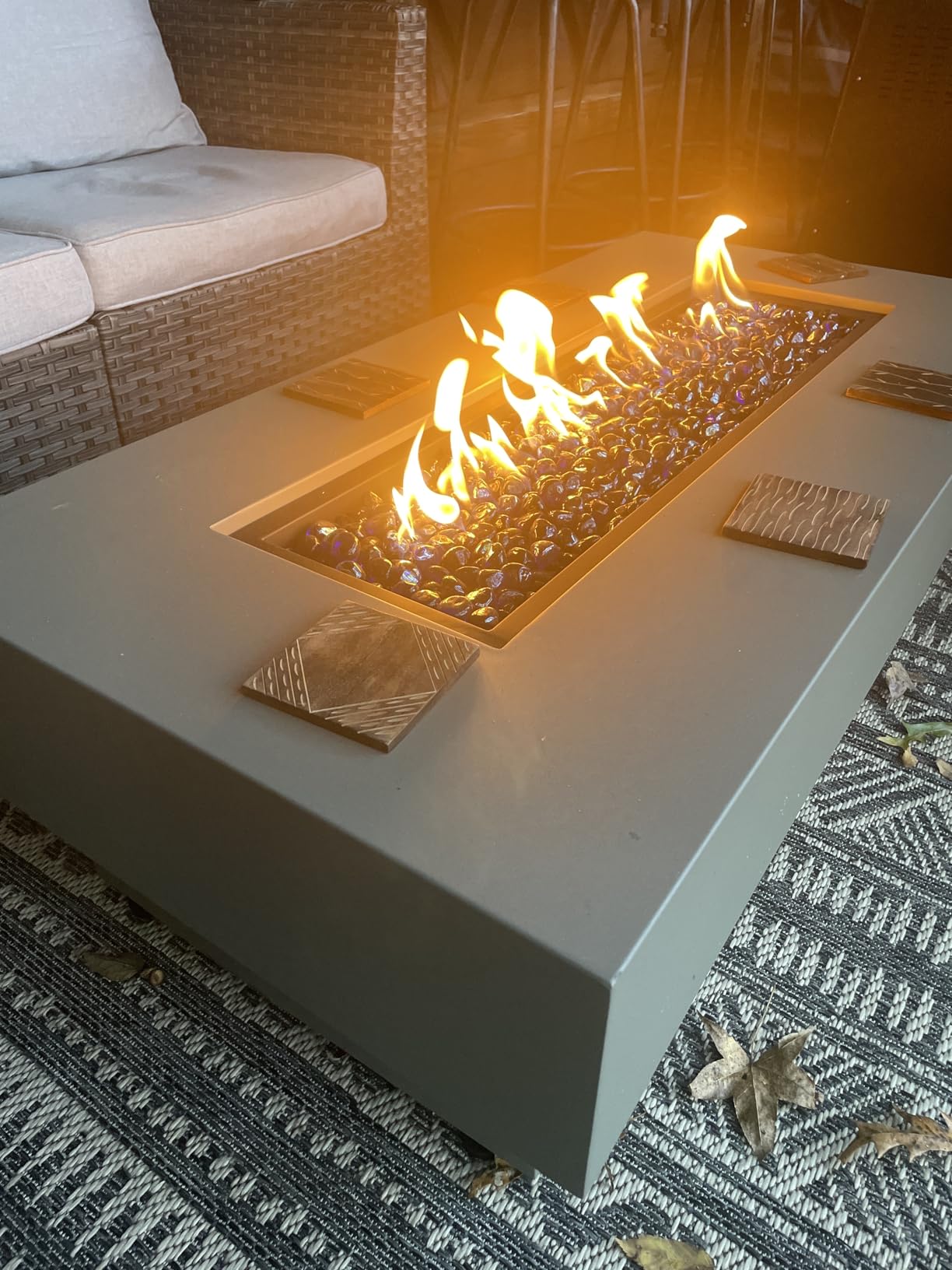 Propane Outdoor Fire Pit Table, Flint & Concrete Look 32-inch Round Patio Propane Fire Table 50,000 BTU w/Lid, Glass Rocks, Cover, Pre-Attached 10ft Hose customer photo 2