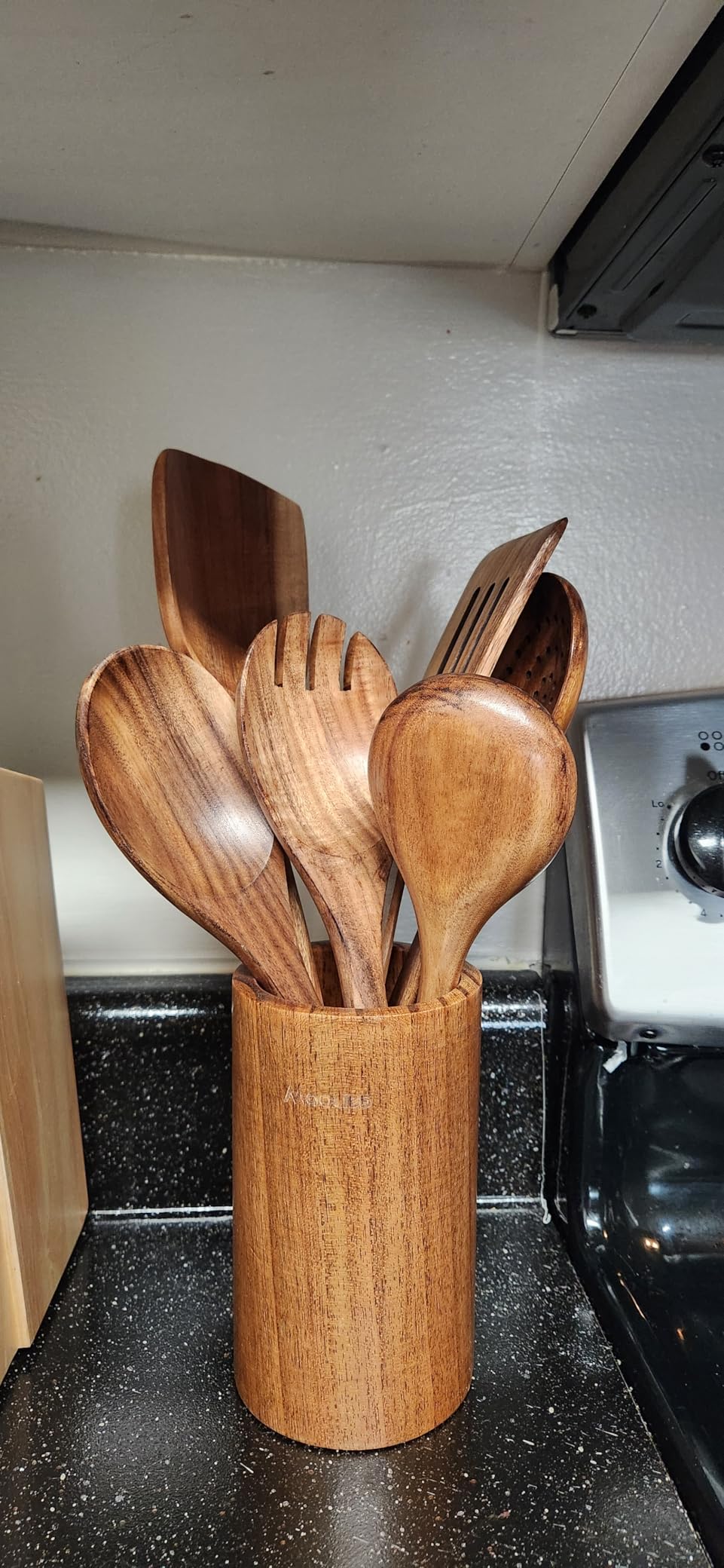 9 Piece Natural Teak Wooden Kitchen Utensil Set with Spoon Rest - Comfort Grip Cooking Spoons and Utensils Holder customer photo 1