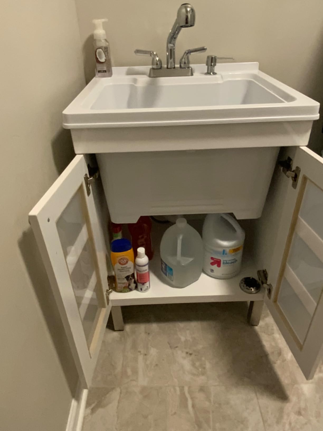 JS Jackson Supplies Black Utility Sink Vanity Cabinet with White Laundry Tub, Pull-Out Sprayer Faucet with Black Finish for Laundry Room, Mudroom, Basement customer photo 2