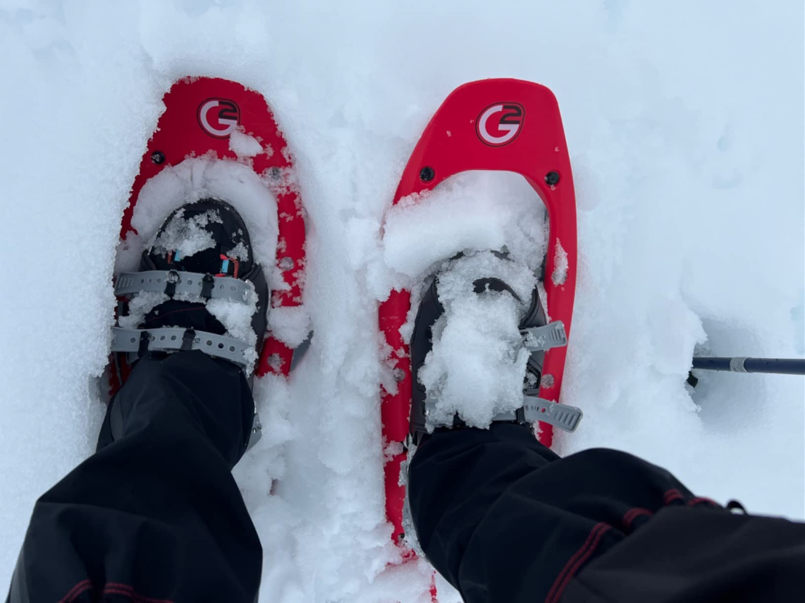 G2 23/25/30 Inch Mountain Terrain Snowshoes with Trekking Poles Set, Special Steel Traction Rails, EVA Foam Padded, Flexible Pivot Bar, Tote Bag, Grey/Blue/Red Available customer photo 1