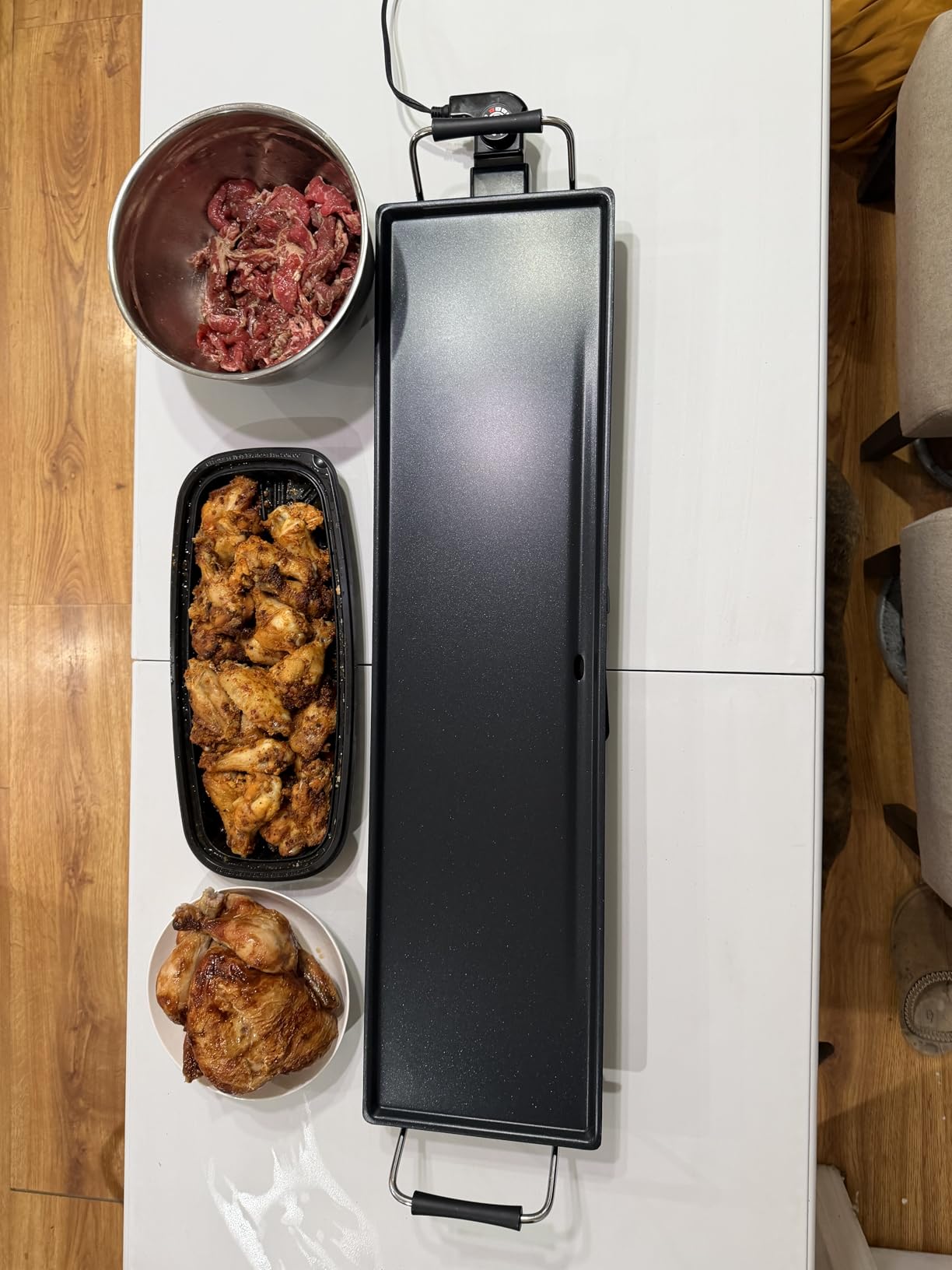 LDAILY Electric Griddle, Nonstick Extra Large Electric Teppanyaki Grill, 35'' Korean BBQ Grill with 5 Temperature, Long Portable Indoor Table Top Barbecue Pan for Party/Home/Camping Cooking, 2000W customer photo 1