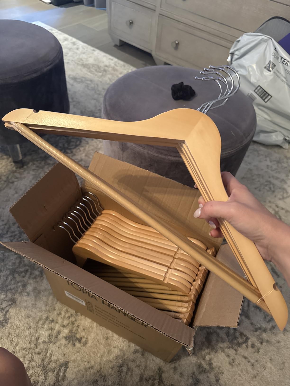 TOPIA HANGER Wooden Hangers 30 Pack, Natural Wood Clothes Hangers, Durable Coat Hanger with 360-Degree Rotatable Hook, Non-Slip Pants Bar and Shoulder Notches for Camisole Tops-CT34N30 customer photo 2