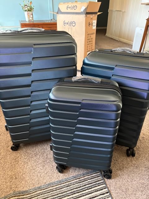 SHOWKOO Luggage Sets, 3 Piece Hard Shell Suitcase Set with Spinner Wheels, Expandable Large Checked Luggage, Lightweight Rolling Carry On with TSA Lock Blue customer photo 2