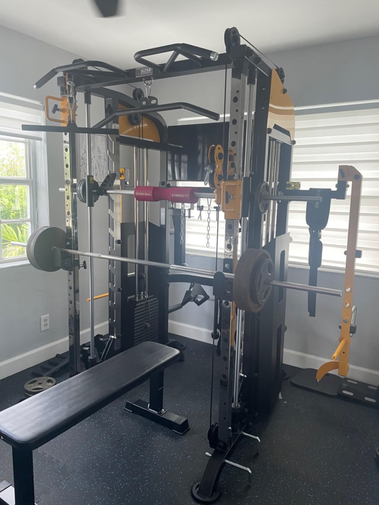 3061B Smith Machine with Adjustable Lever Arms, 2:1 Pulley Ratio All-in-One Home Gym System, Commercial Grade Squat Rack with Dual 440lbs Weight Stacks & Attachment (Safe Solo Training) customer photo 1