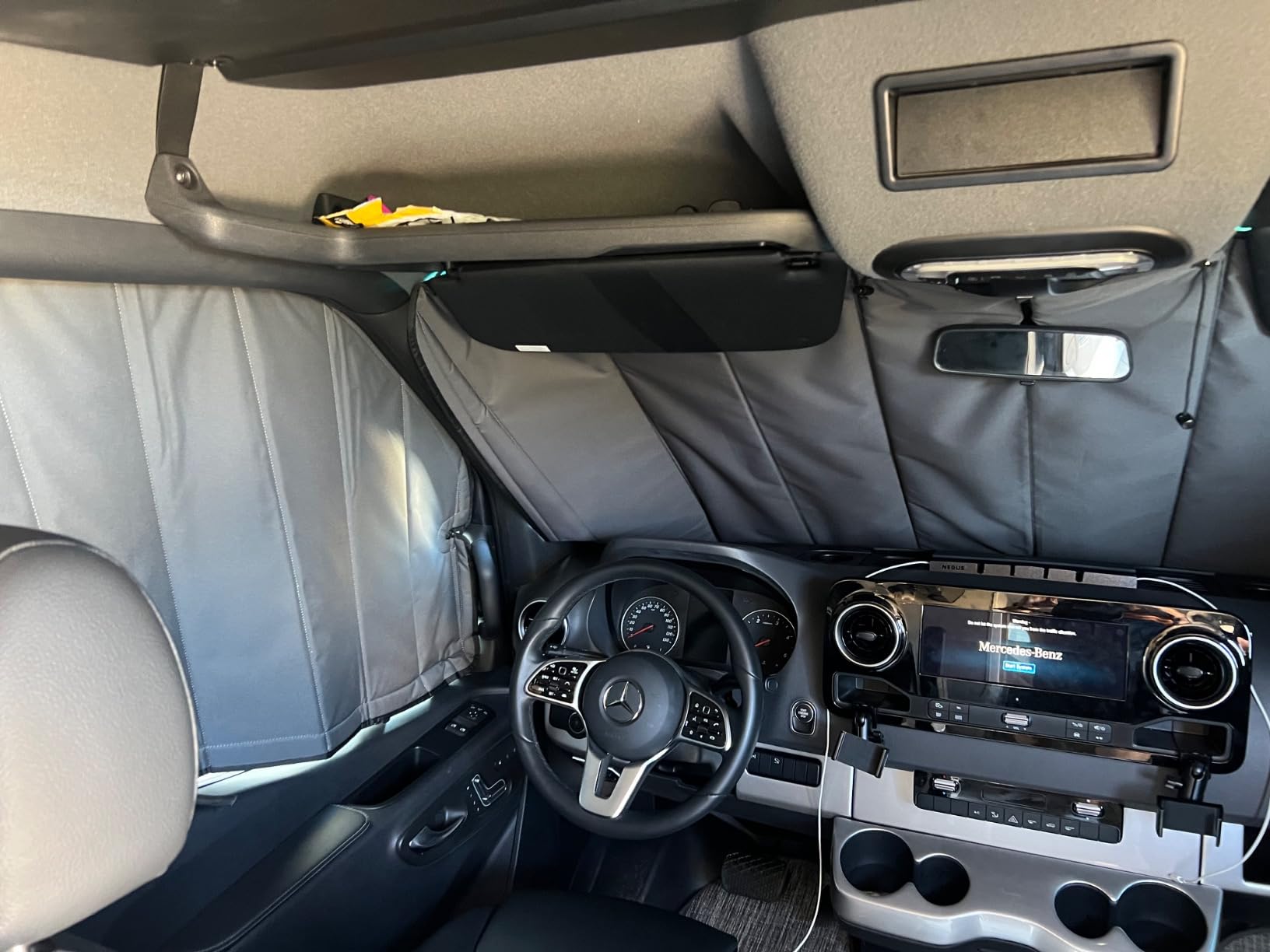 VanEssential Insulated Magnetic Blackout Front Door Window Covers (Pair) Designed for Mercedes-Benz VS30 (Van Years 2019 to Current) - Charcoal Gray customer photo 1